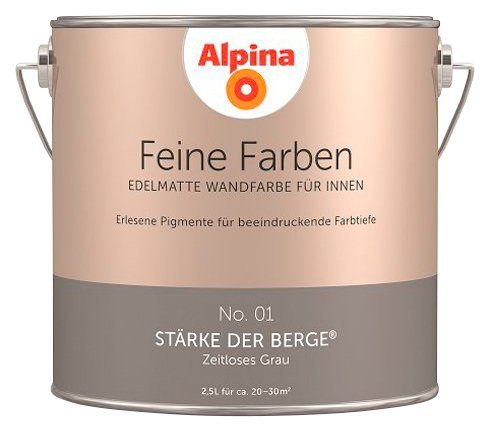 Alpina Wand- und Deckenfarbe Feine Farben No. 01 Stärke der Berge®, Zeitloses Grau, edelmatt, 2,5 Liter Stärke der Berge No. 01