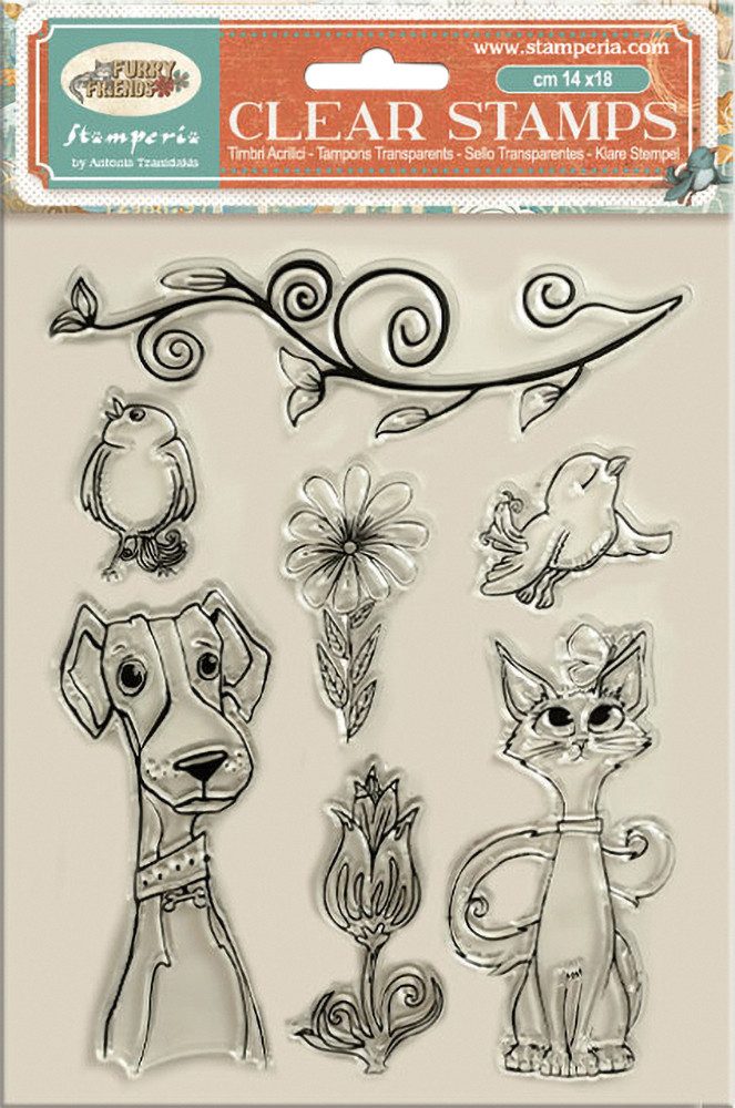 Stamperia Stempel Clear-Stamps Furry Friends, 7 Stück