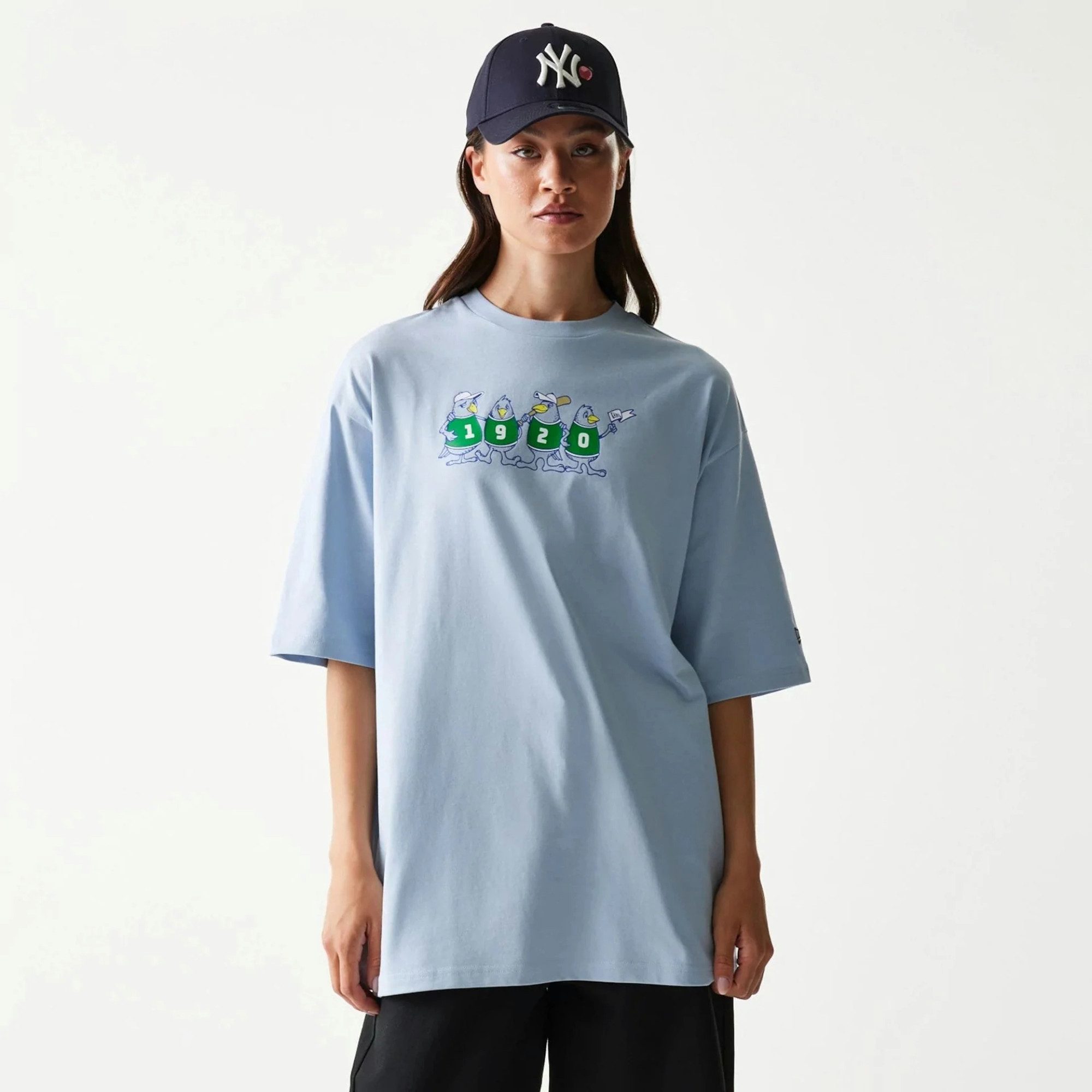 New Era Print-Shirt Baseball Birds Character Graphic Oversized T-Shirt - Pastellblau