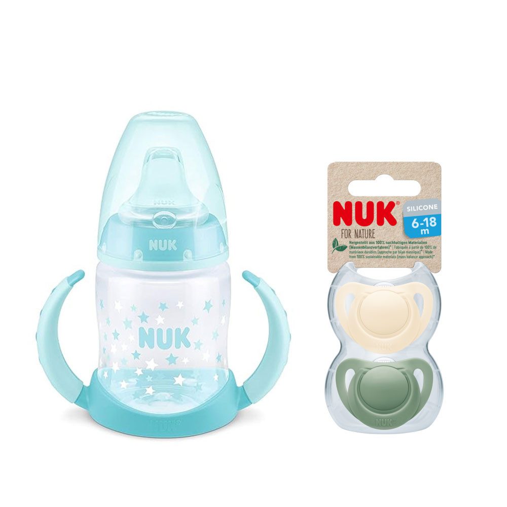 NUK Babyflasche NUK First Choice Trinklernbecher blue star & Nature Schnuller Gr. 2