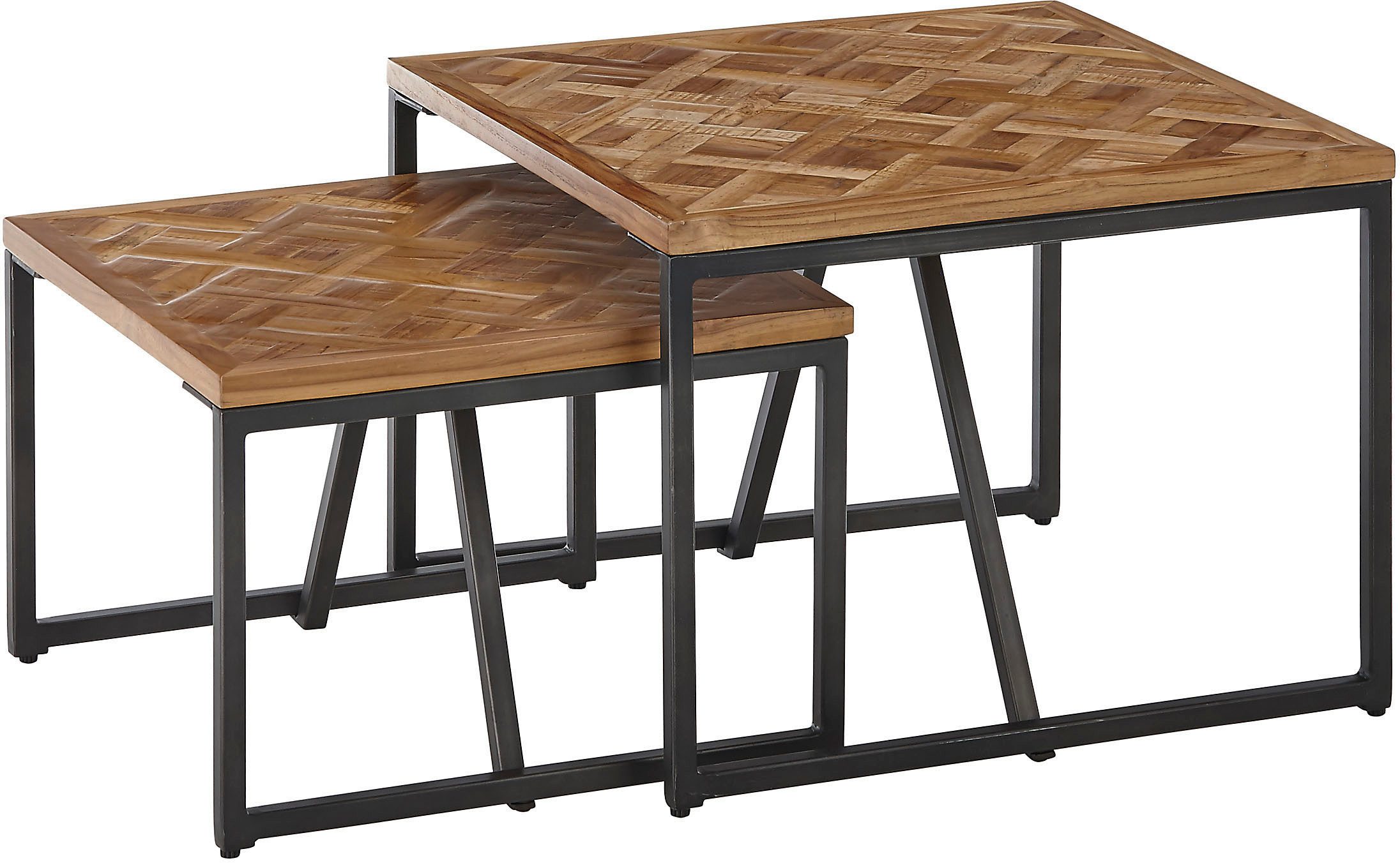 Stolkom Sp.z.o.o. Couchtisch Lola, 2-er Set Massivholz Teak recycelt mit Muster