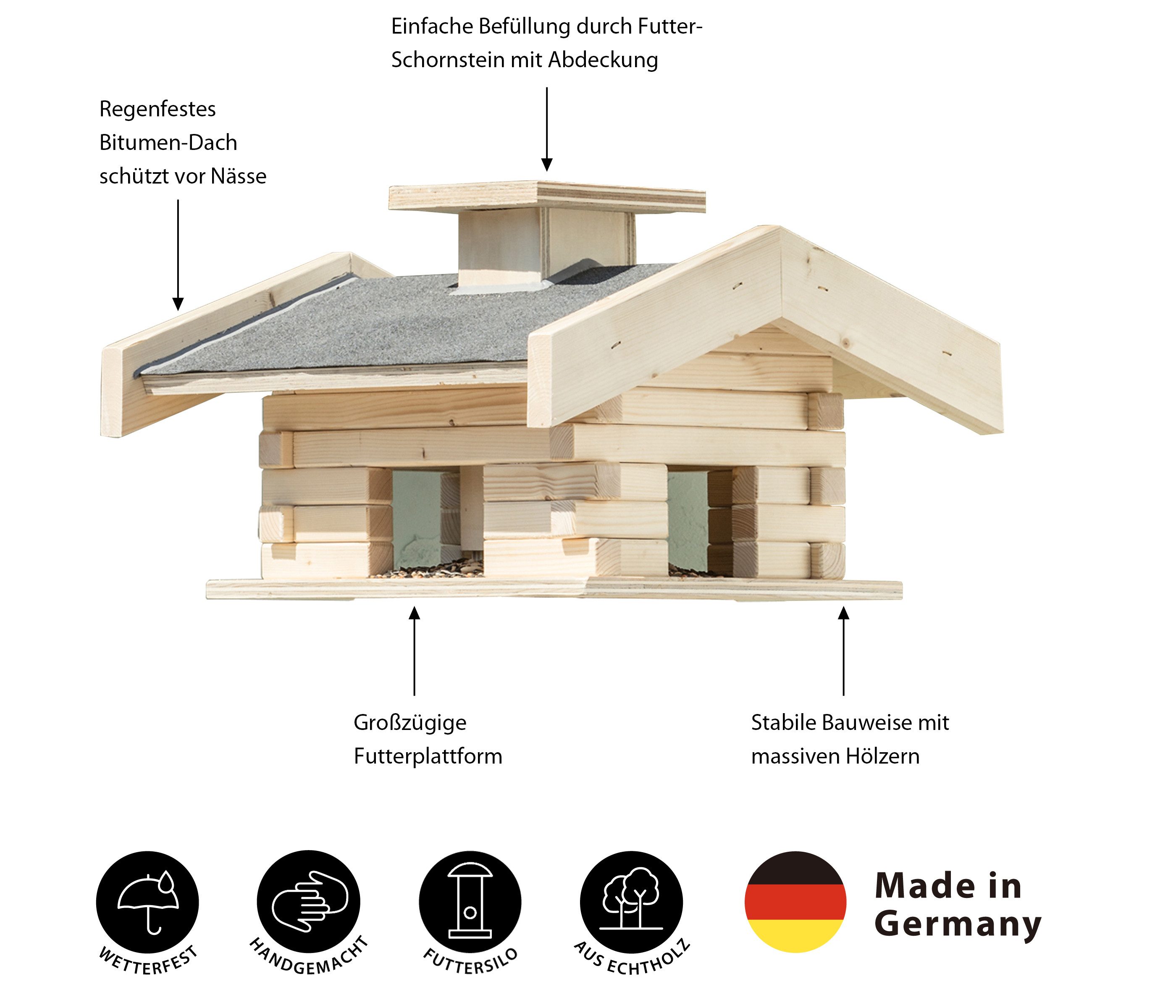 Dehner Vogelhaus Natura Emmi, 46 x 44 x 30 cm, Fichtenholz, natur, Blockhaus-Stil, handgefertigt