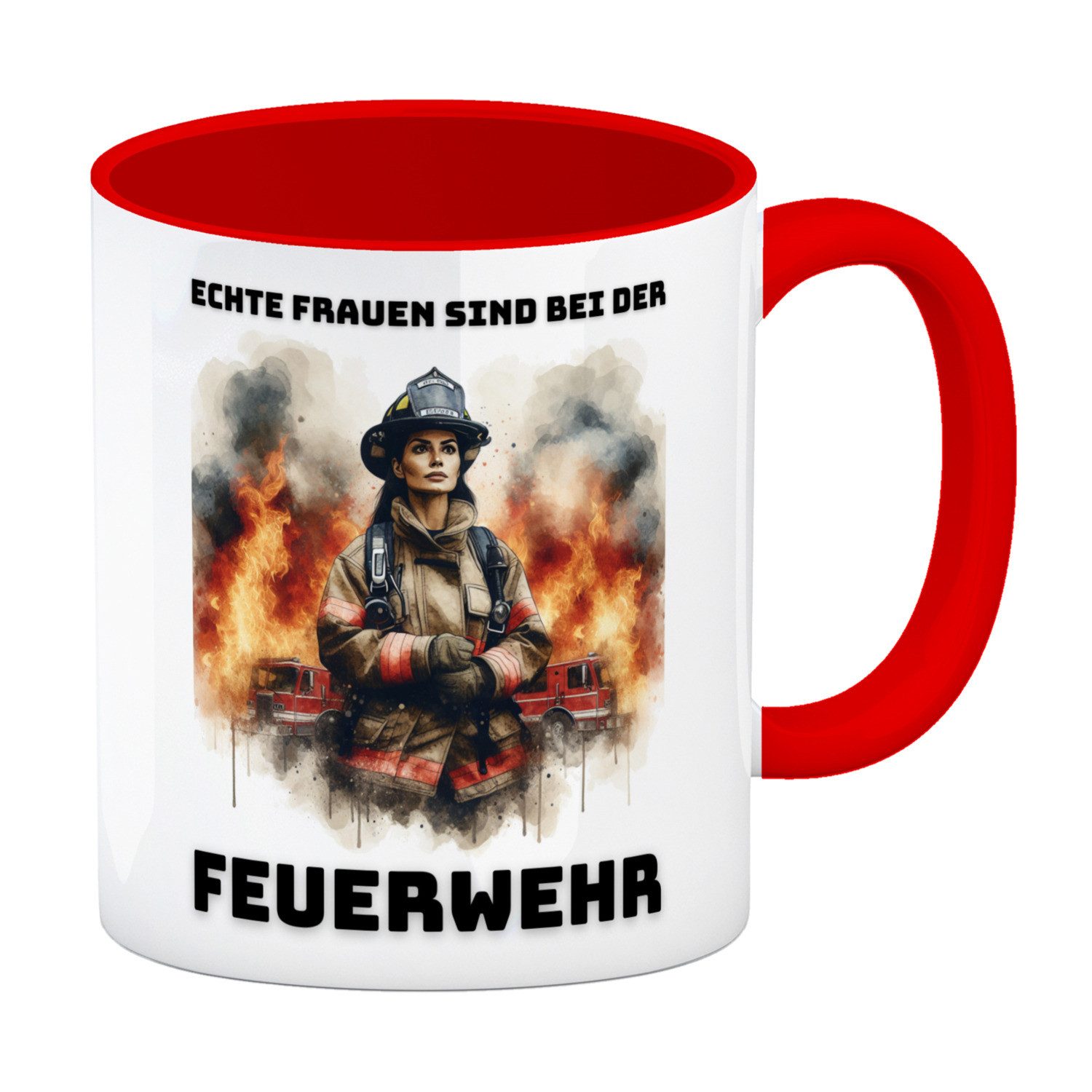 speecheese Tasse Echte Frauen sind bei der Feuerwehr Kaffeebecher in rot