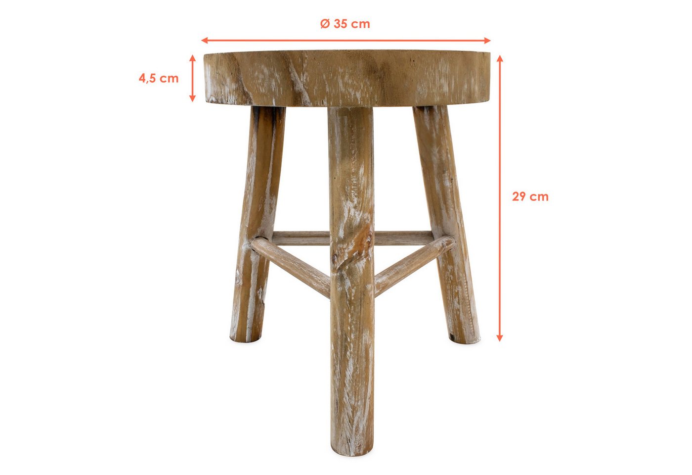 Thumbnail - Spetebo Blumenhocker Holz mit 3 Beinen white washed - Ø 35 cm (Stück, 1 St., 1), Massivholz