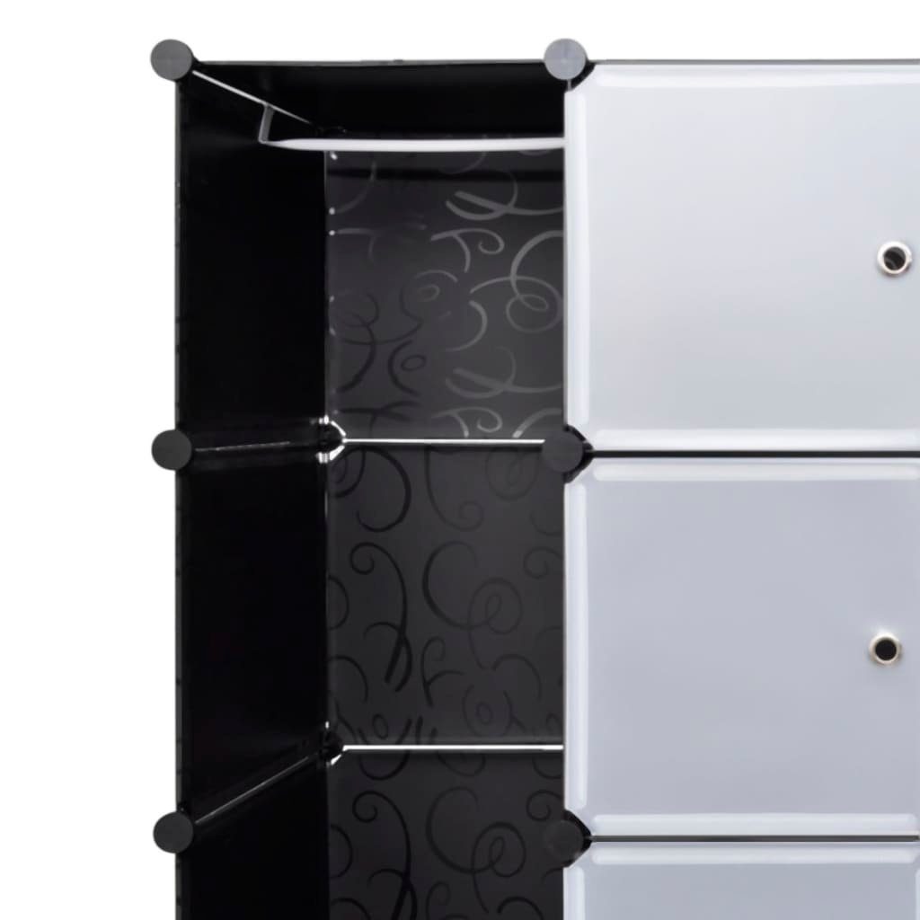 Schrank schwarz/weiß Modularer furnicato (1-St) 37x146x180,5cm mit Kleiderschrank 18 Fächern