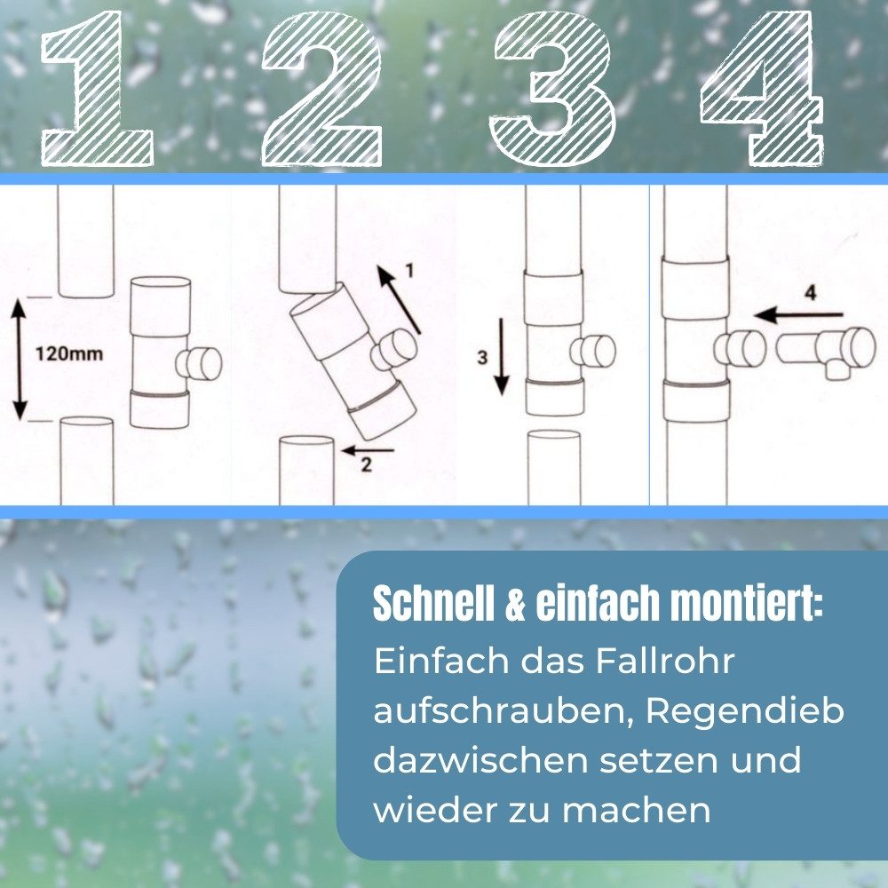GarPet Regenfallrohr Wasserdieb Fallrohr Abzweig mit Hahn Regensammler Regendieb 100 mm