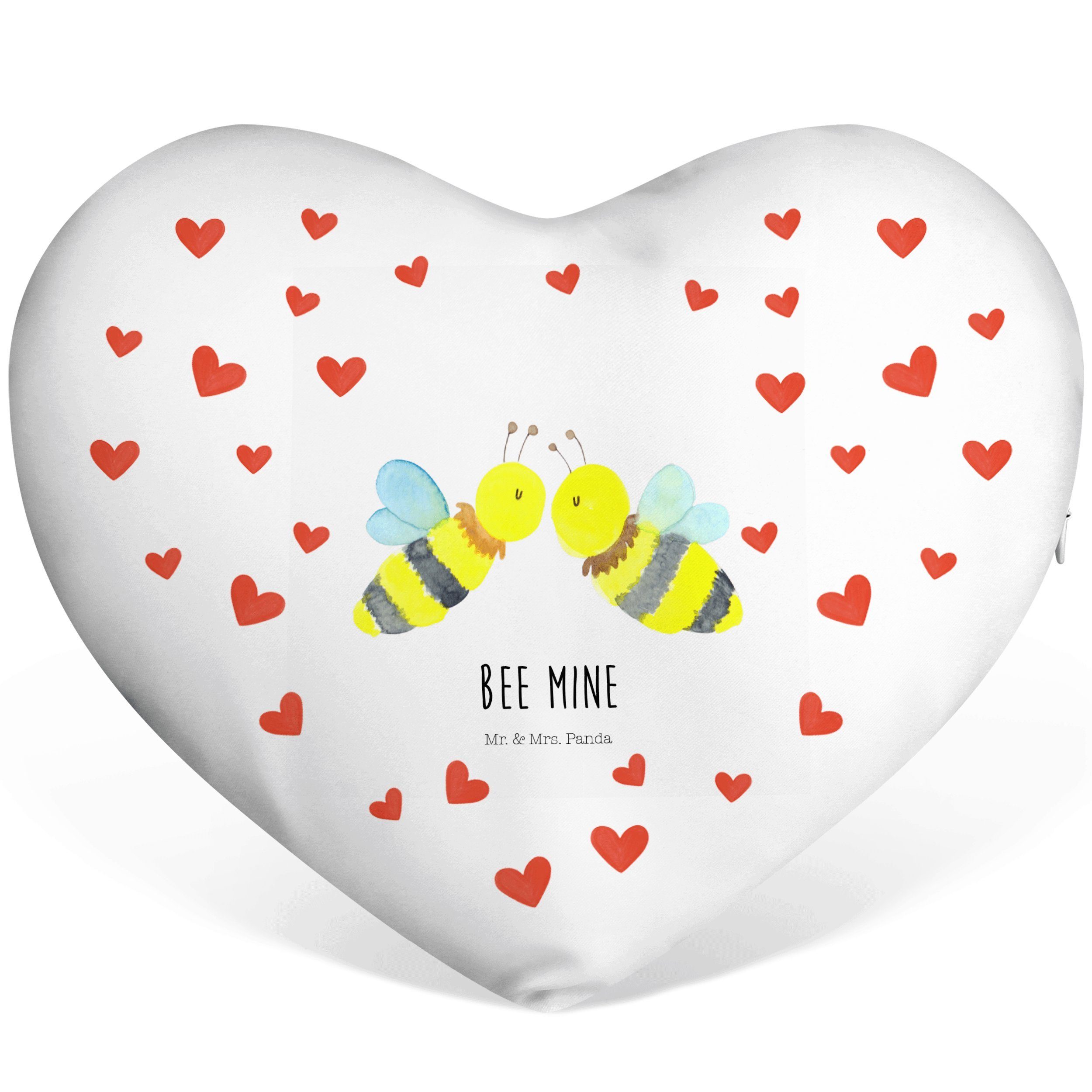 Mr. & Mrs. Ki - Geschenk, Dekokissen Biene Liebe Panda - Weiß Herzform, Herz, Herzkissen, Hummel