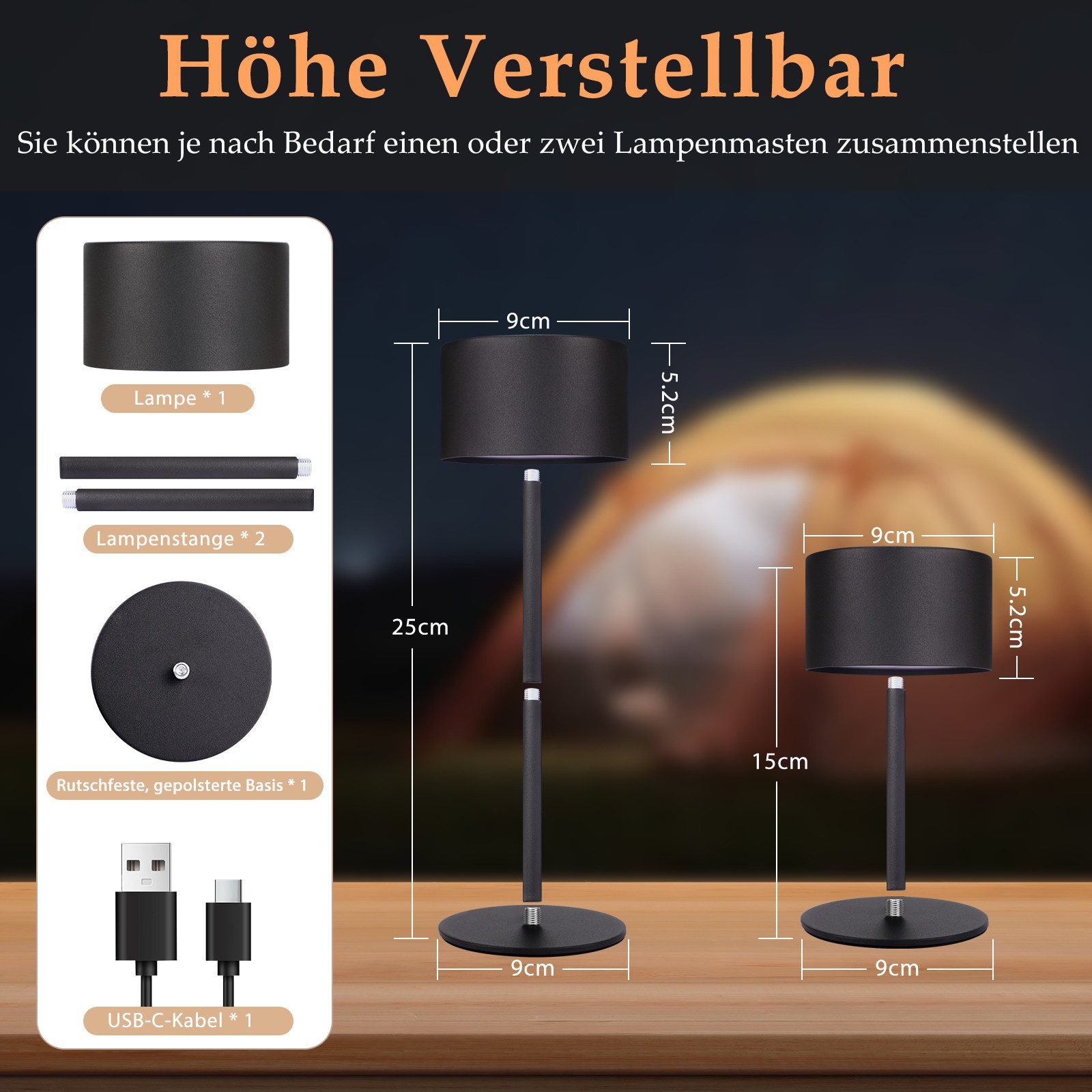 ZMH LED Tischleuchte LED Tischlampe Kabellos: Touch Dimmbar, 3000-6500, 3000-6500K, Tischleuchte mit 3 Farbtemperaturen Höhenverstellbar USB