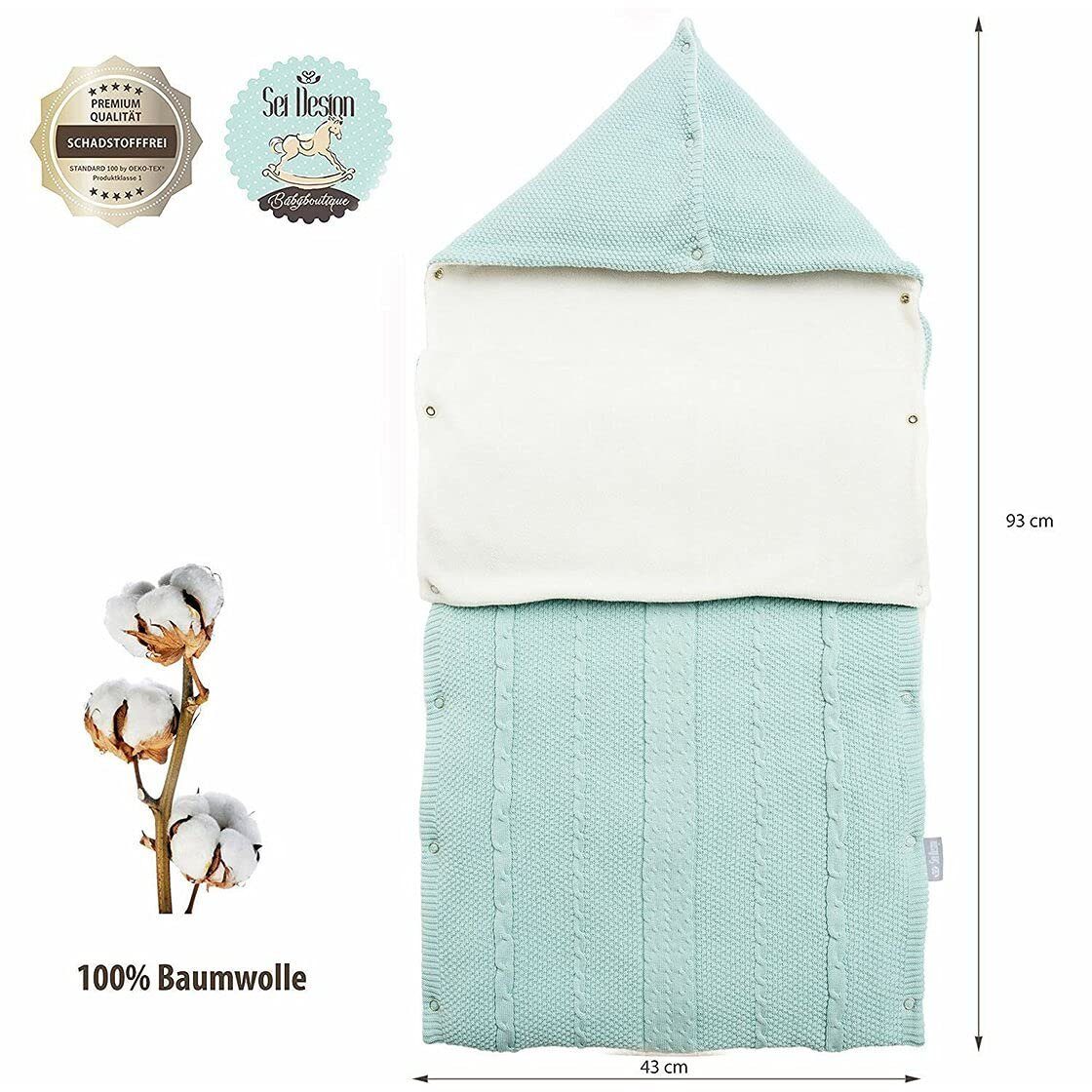 gestrickt Mint Design, hübscher in Babydecke Schlafsack 100% Baumwolle, SEI Geschenk-Verpackung