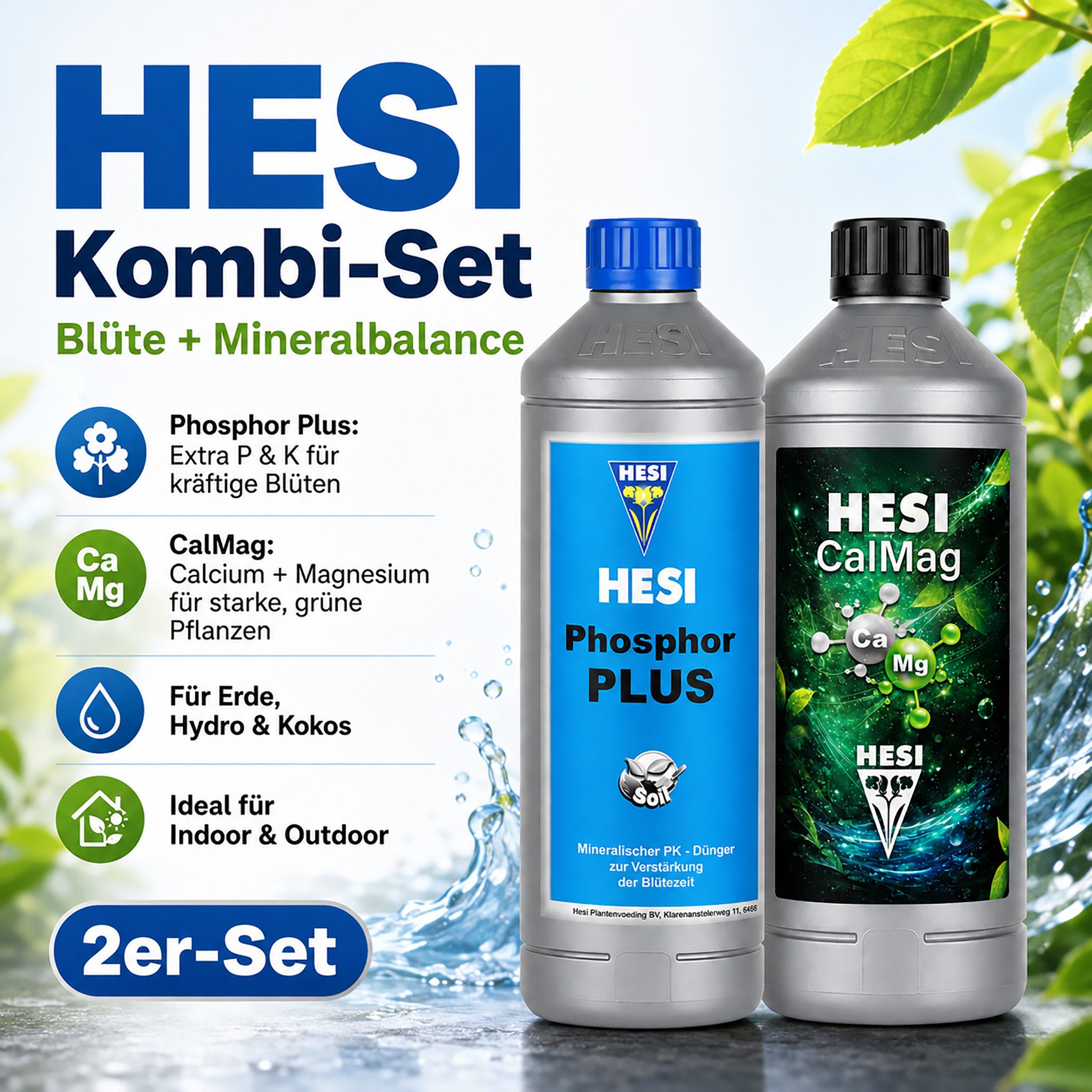 HESI Spezialdünger 1 Liter HESI Phosphor Plus + 1 Liter HESI CalMag, Grow Dünger Kombi, Kombiangebot, Blütenpracht Blütenelixier Zellwandstärkung