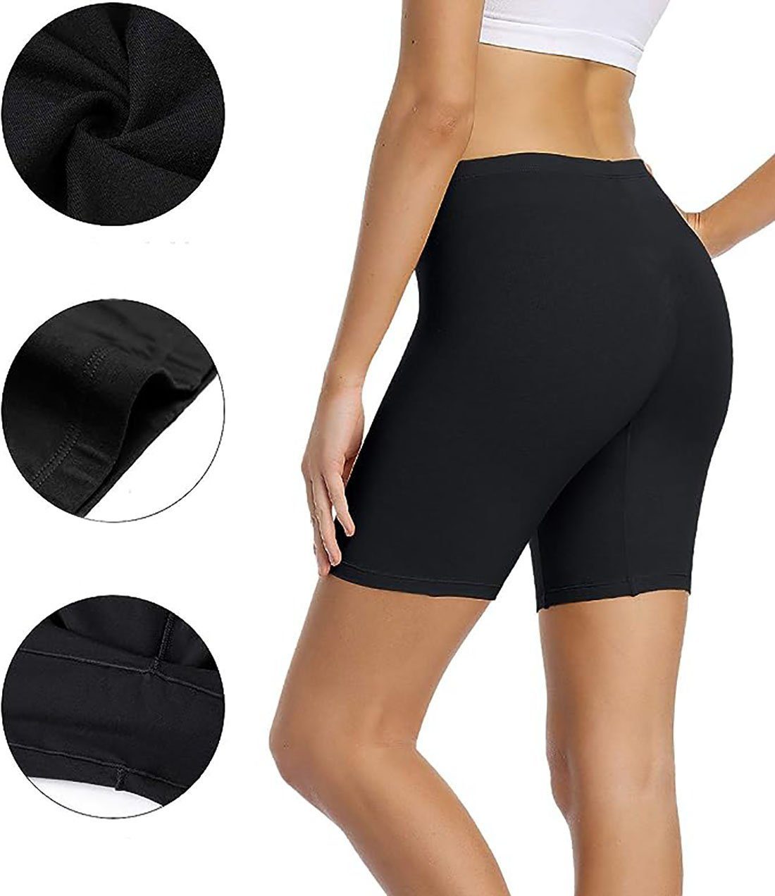 Shorts 4 Shorts Baumwolle Damen Stück Hoher Radlerhose Schwarz Unterhosen CTGtree