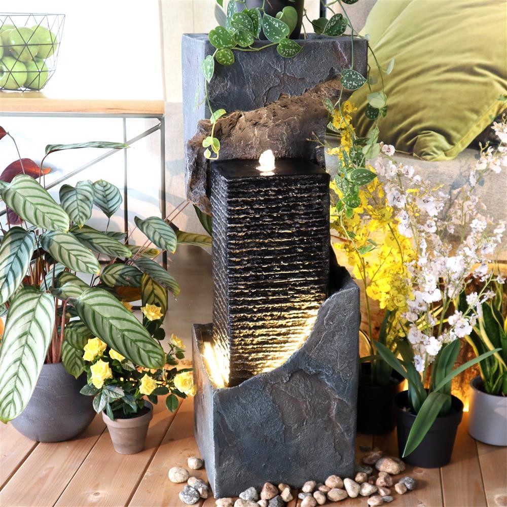 Wacredo Gartenbrunnen Premium Wasserspiel Komplettset Nepal, Wasserbecken BxT: 30x30 cm, Gesamtmaß: 30 x 30 x 90cm (L x B x H)