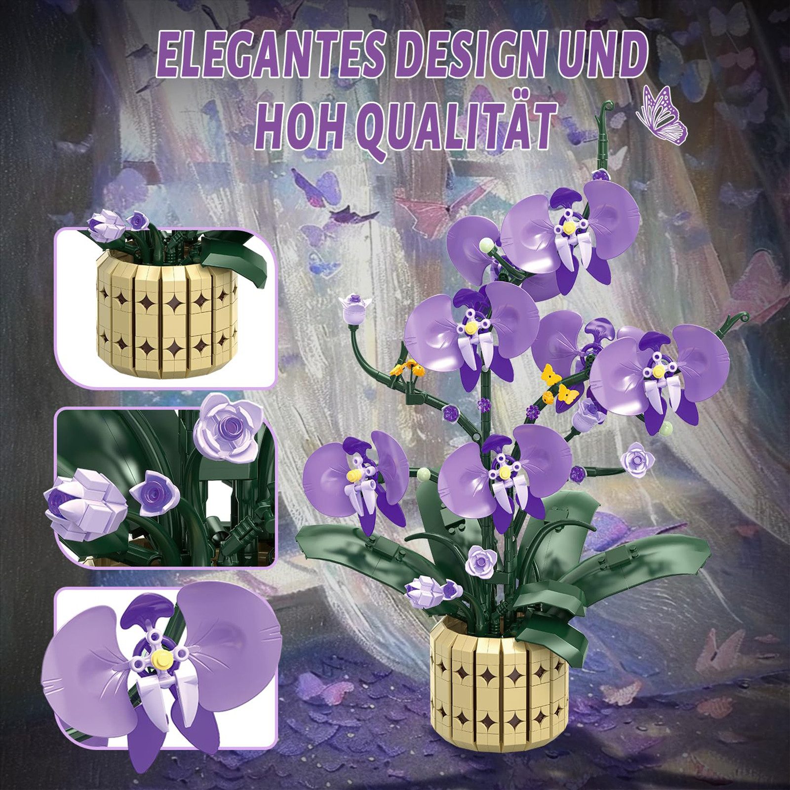 Bundviel Künstliche Blumen Bau-Set Blumentopf-Set Spielzeug Flowers Bausteinen Spielbausteine, (Set, 832 St) – Bild 2 von 5