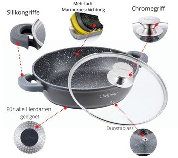 Cheffinger Servierpfanne Schmorpfanne Kochtopf Deckel Induktion Ø24cm Aluguss Topf Pfanne, Aluminiumguss