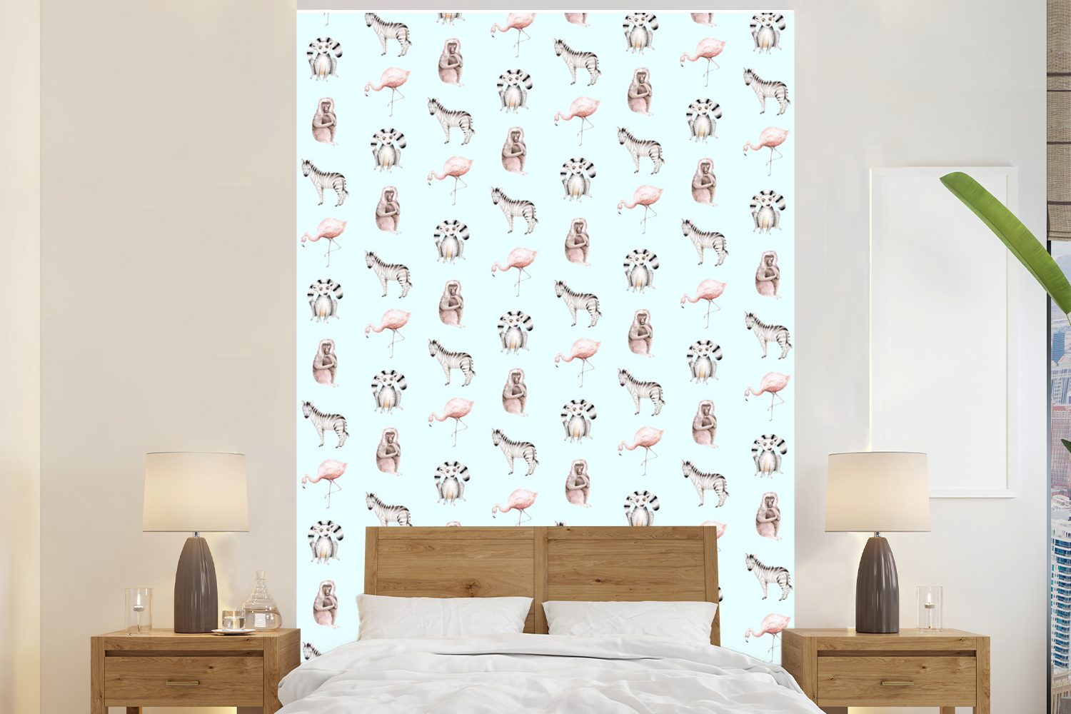 MuchoWow Fototapete Tiere - Muster - Pastell, Matt, bedruckt, (3 St), Montagefertig Vinyl Tapete für Wohnzimmer, Wandtapete