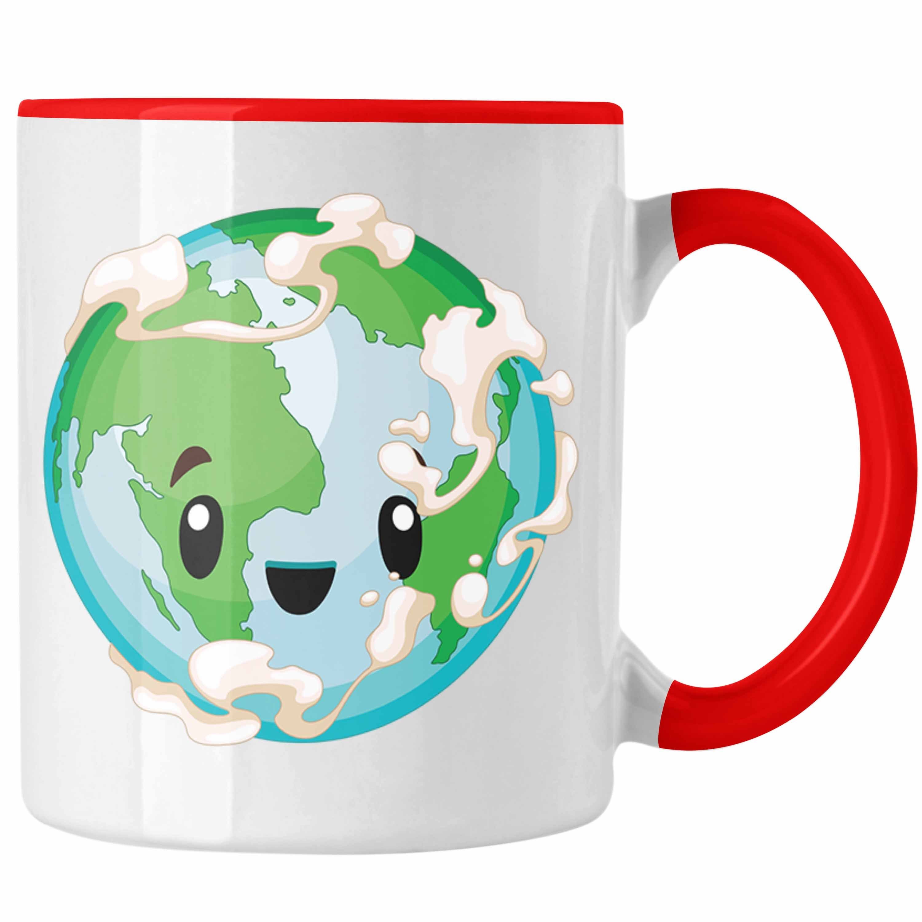 Trendation Tasse Save the Earth Tasse Umweltschutz-Fans Geschenk für Umweltbewusste Rot