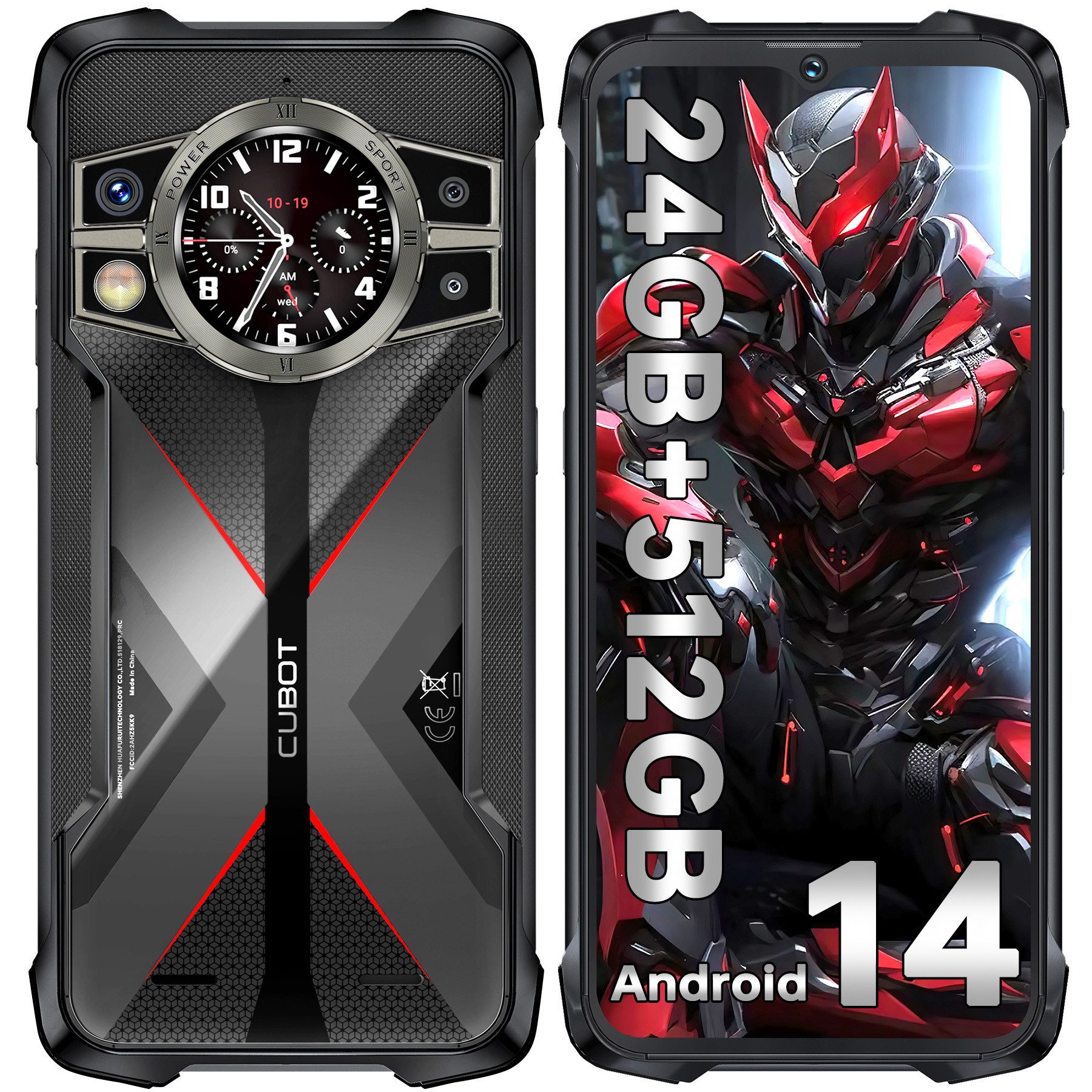 Cubot KingKong 9 24GB RAM+512GB ROM 4G Outdoor Smartphone (16,71 cm/6.58 Zoll, 512 GB Speicherplatz, 100 MP Kamera, 6,58'' Display, 10600mAh, IP68/IP69K, Dual SIM 4G, NFC, OTG, GPS)