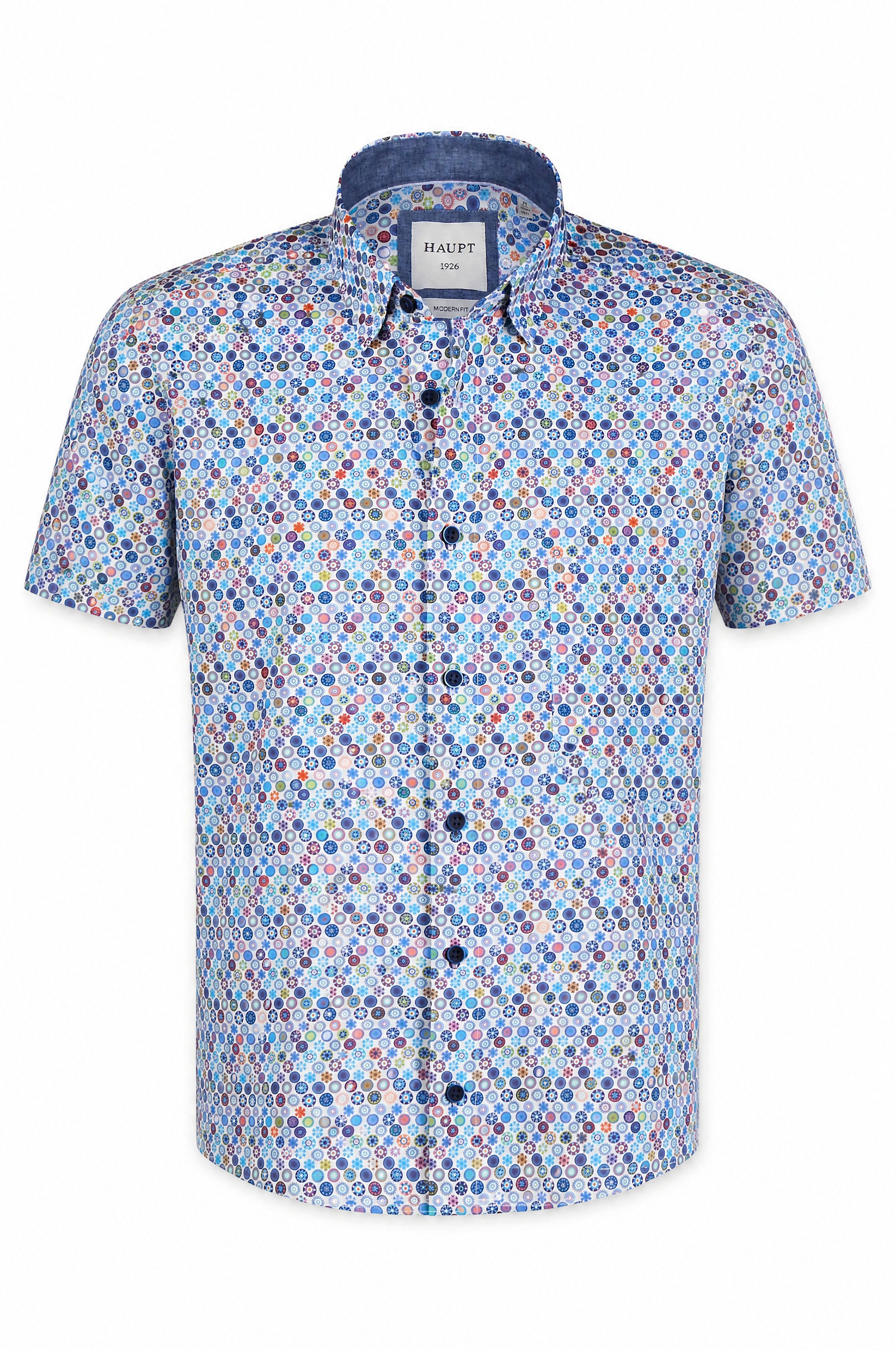 Haupt Kurzarmhemd Modern Fit Kurzarm Baumwoll-Herrenhemd mit Allover Kreis Print Sommer
