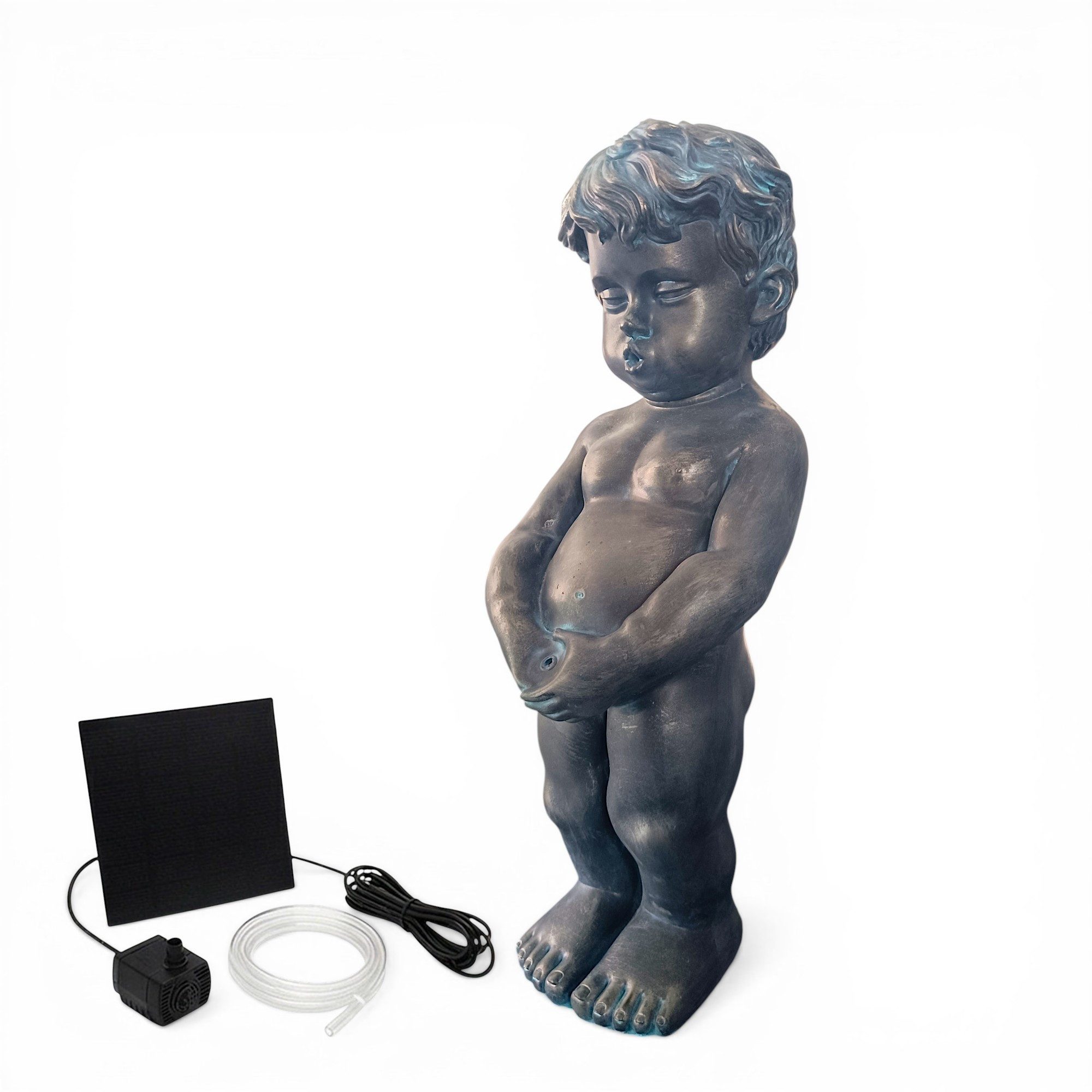 Arnusa Wasserspeier Solar Wasserspiel Junge klassisch Gartendeko, Teichdekoration Teichfigur Springbrunnen ohne Strom