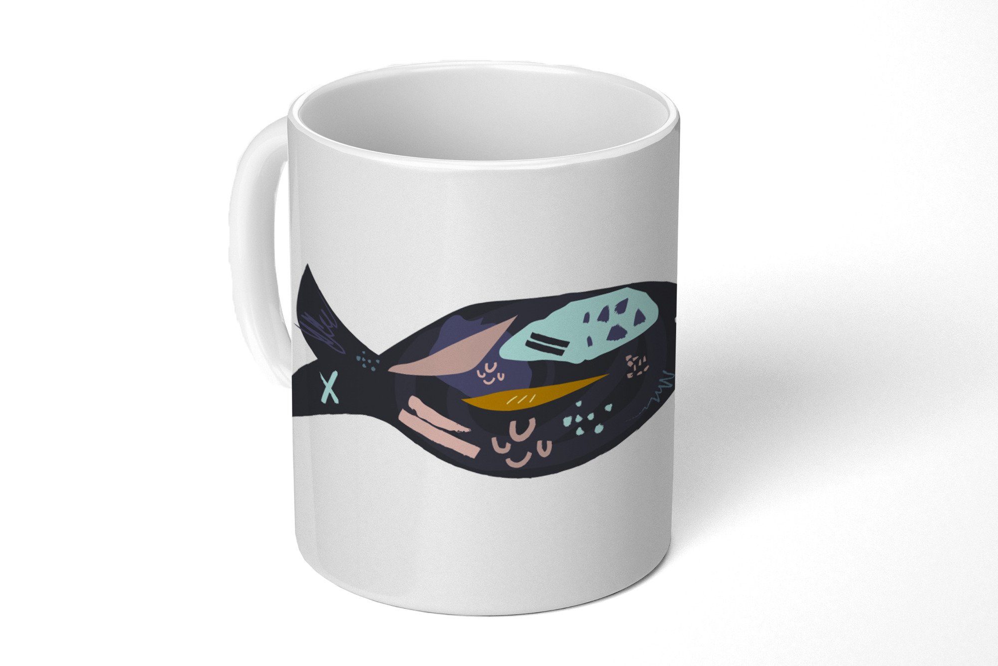 MuchoWow Tasse Pastell - Fisch - Schwarz, Keramik, Kaffeetassen, Teetasse, Becher, Teetasse, Geschenk