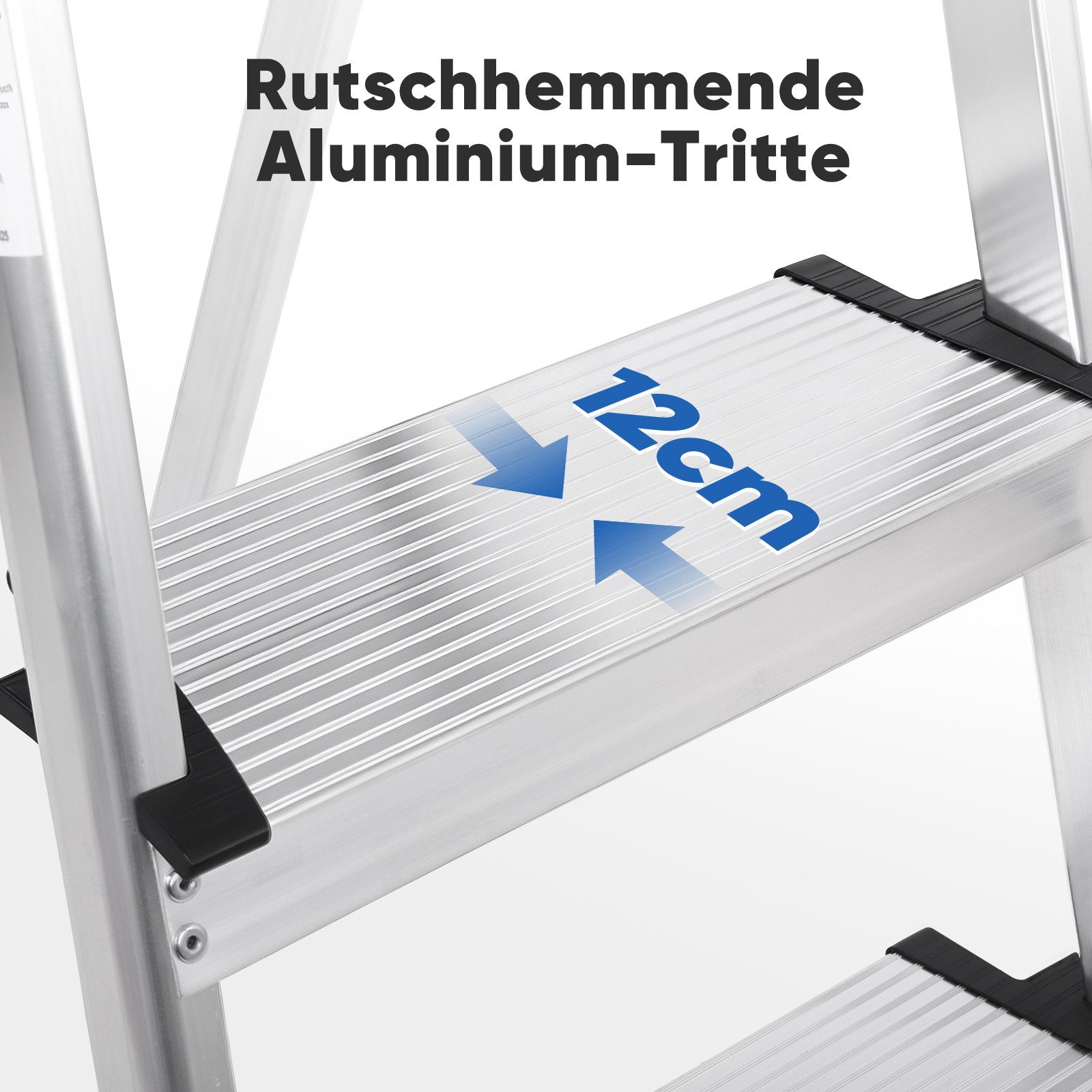 Sekey Trittleiter 4/5 Stufen klappbar, Aluleiter mit 12 cm breiten XXL-Trittstufen, Aluminium Haushaltsleite 5 stufen, mit Werkzeugschale, Klappsicherung