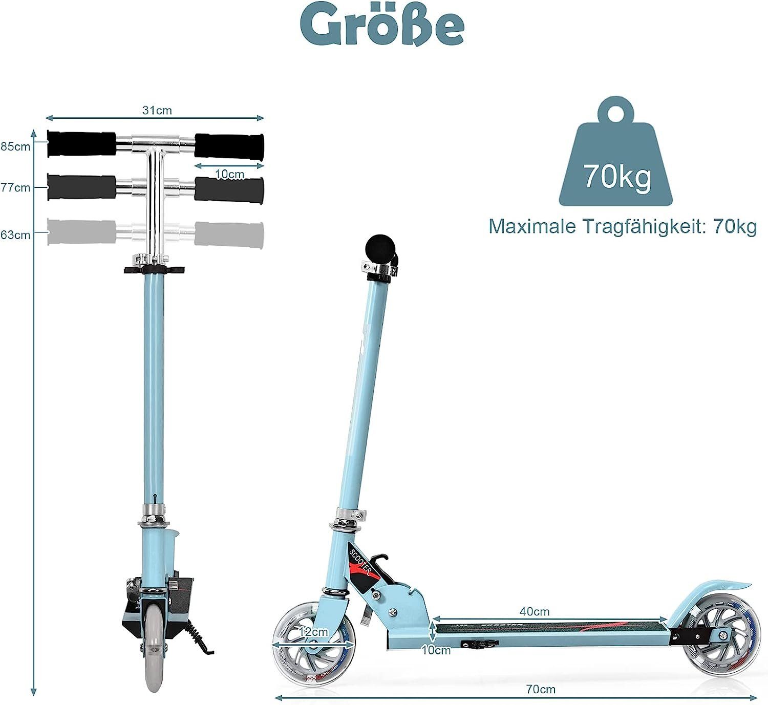 KOMFOTTEU Cityroller Kinder hellblau Scooter, mit Rädern, 4 ab LED Roller Jahre