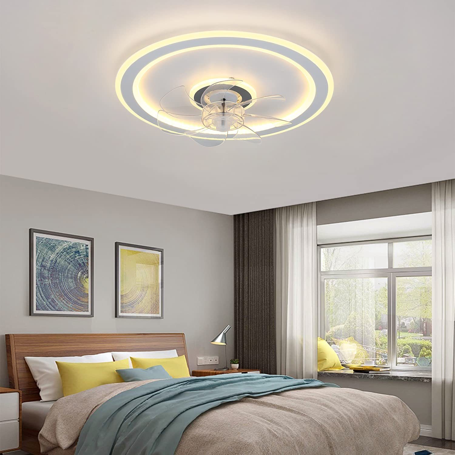 JDONG Deckenventilator mit Beleuchtung und Timer 54W Leise Deckenleuchte Ventilator Dimmbar, Einstellbare Windgeschwindigkeit für Wohnzimmer Esszimmer Schlafzimmer