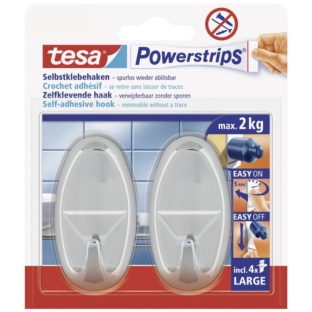 tesa Klebehaken tesa POWERSTRIPS® Klebehaken Large Oval Chrom Inhalt: 2 St., (POWERSTRIPS)