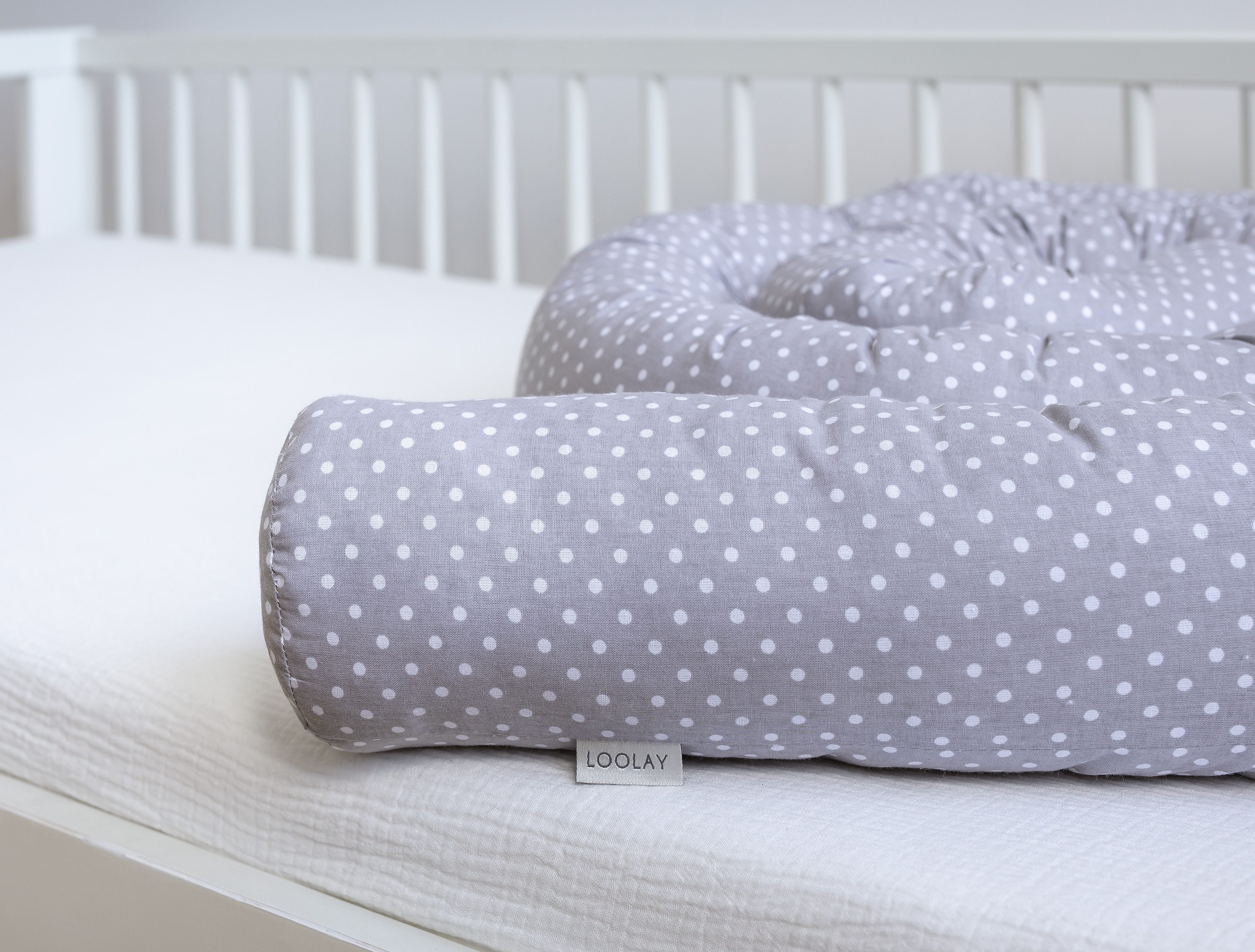 Nestchenschlange Mini PUNKTE Grau Baumwolle Multifunktion PREMIUM Bettschlange Schlange