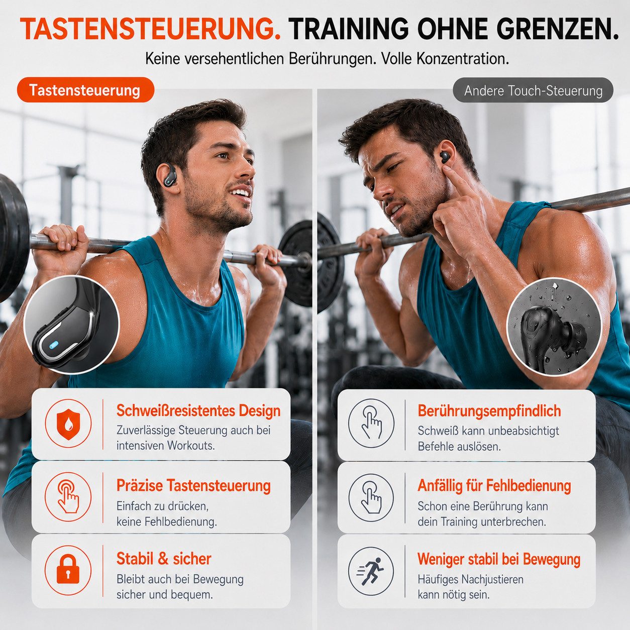 Futicare Bluetooth 5.4 Sportkopfhörer mit Ohrbügel, 75 Std. Akku & ENC, In-Ear-Kopfhörer (kabellose Bluetooth Kopfhörer mit 14,2-mm-Treiber, IPX7, LED-Anzeige,  – Bild 5 von 5