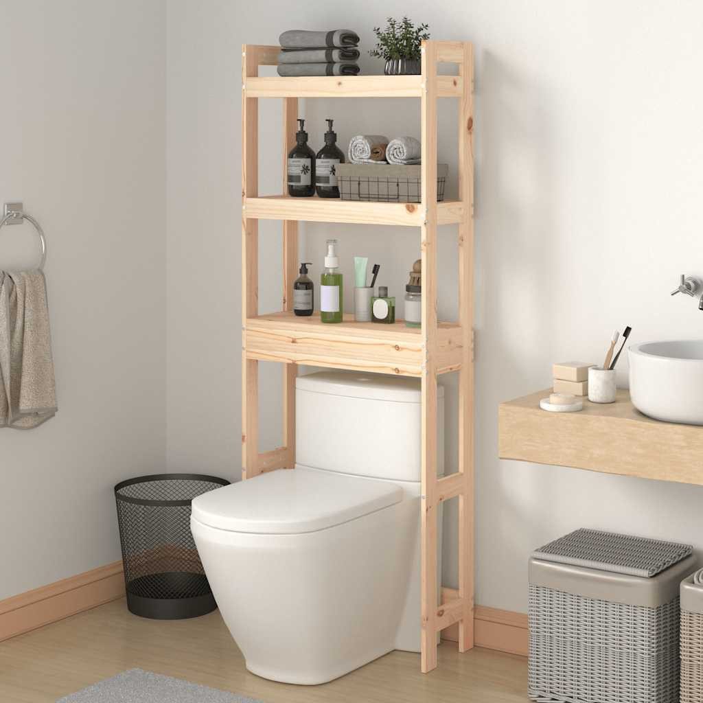 furnicato Badregal aus massivem Massivholz 63x26x171 cm natur, 1-tlg., Stauraumregal mit drei Ablagen für über die Toilette oder Maschine