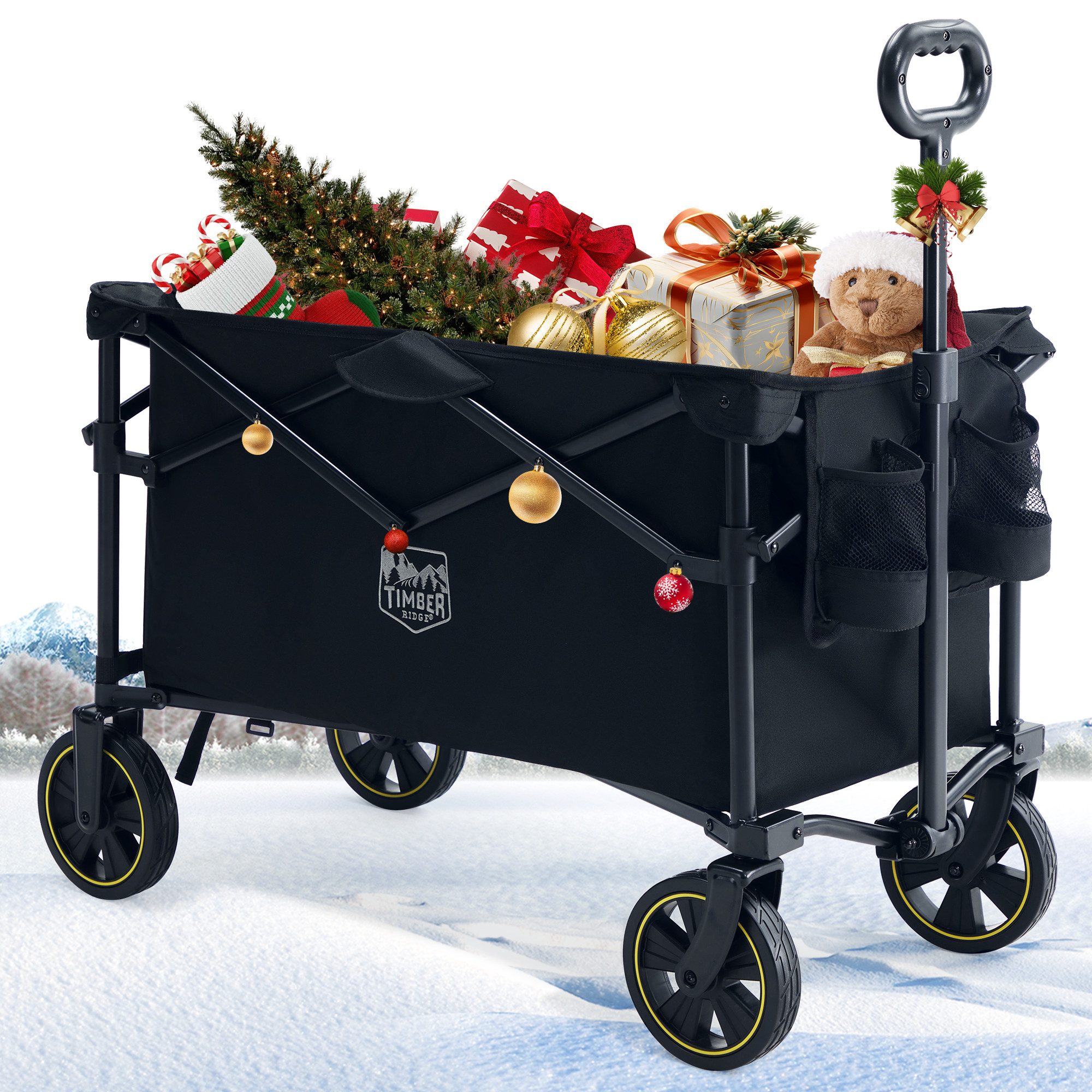 TIMBER RIDGE Bollerwagen Faltbar 100 kg Tragkraft 200L Volumen Für Alle Gelände (1-tlg), abnehmbare Räder + 360° Lenkung für Sand