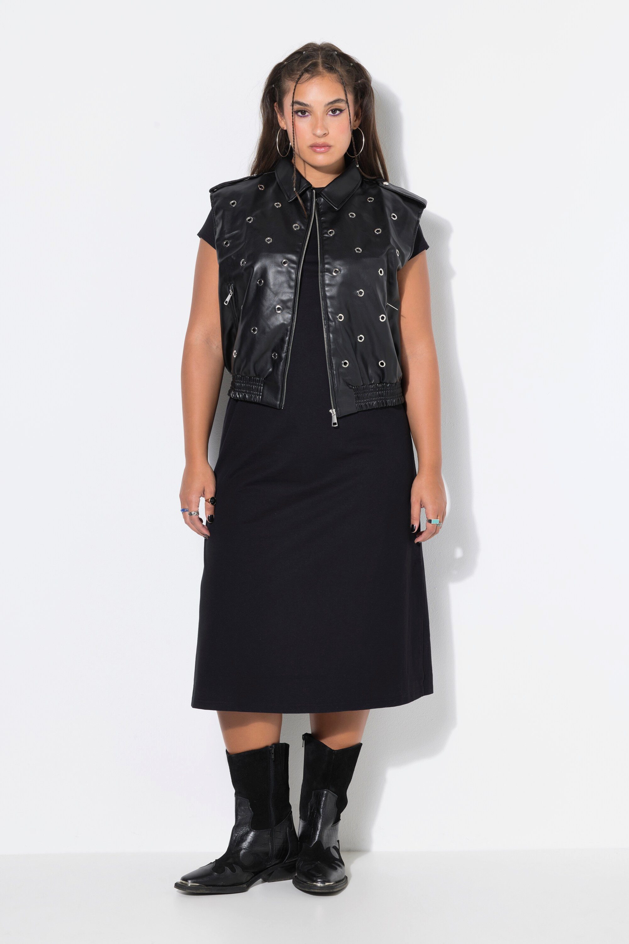 Studio Untold Steppweste Fakeleder-Weste cropped Boxy Shape Zier-Ösen