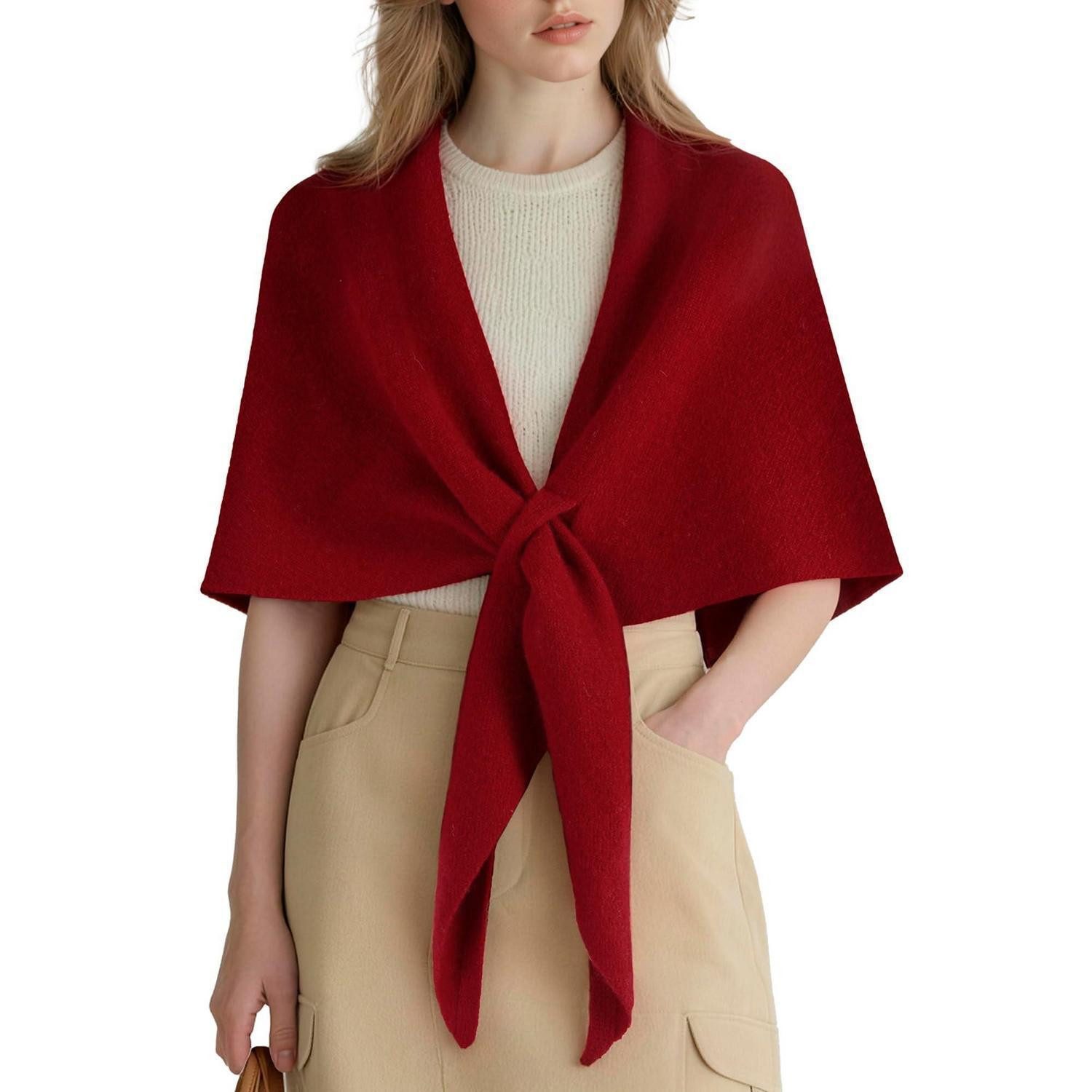 LuxusKollektion Poncho Pashmina Schal Damen Merinowolle Rot 185x70 (1-St)