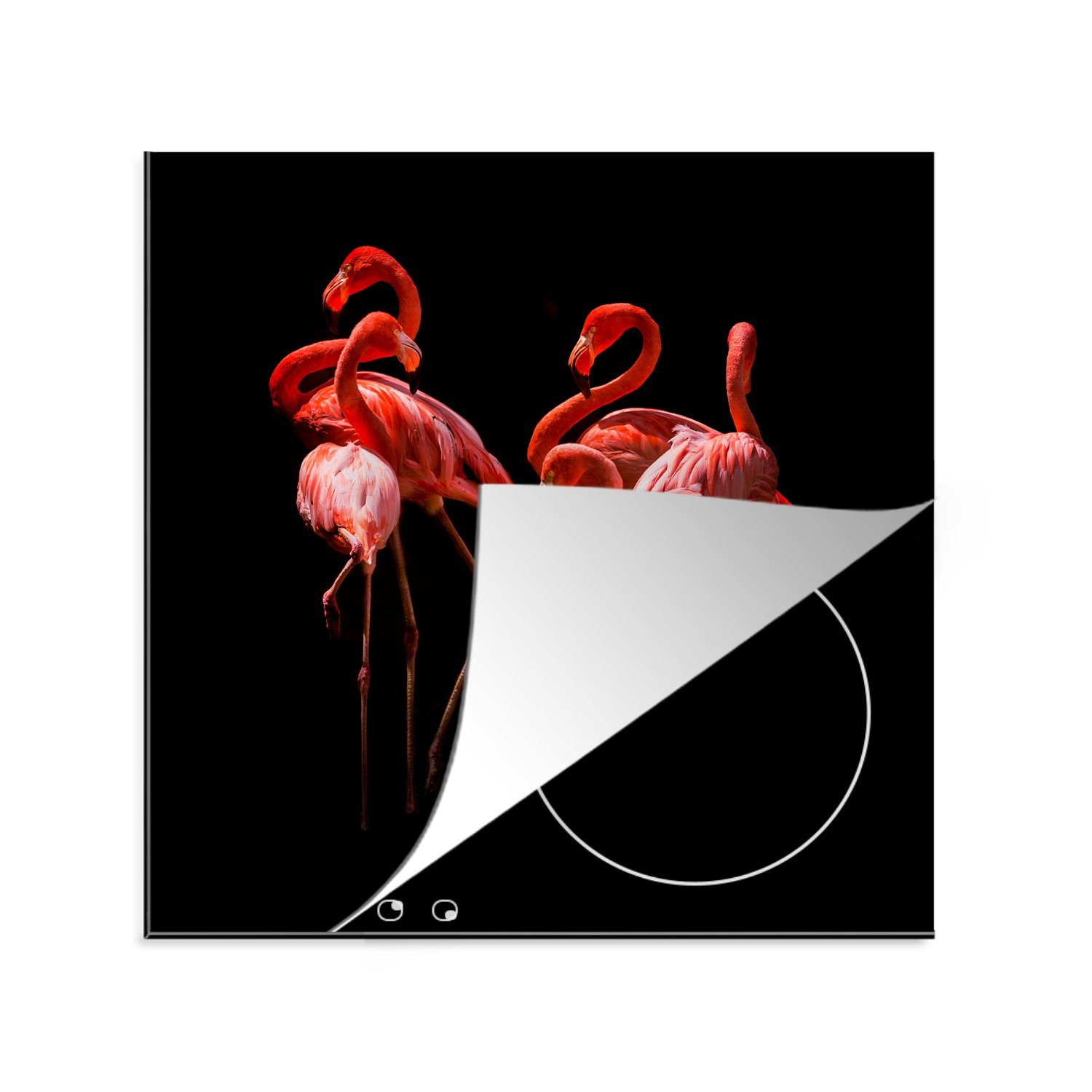 Schwarz, Vinyl, Ceranfeldabdeckung, (1 - 78x78 - Arbeitsplatte Rosa Flamingo MuchoWow cm, für Herdblende-/Abdeckplatte küche tlg),