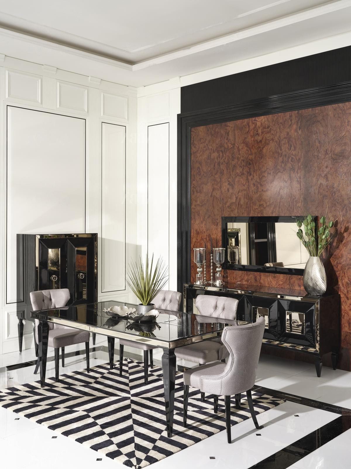 Xlmoebel Esszimmer-Set 10-teilige schwarze Holz-Essgruppe für das Esszimmer mit großem, (10-St., Sideboard), Hergestellt in Europa