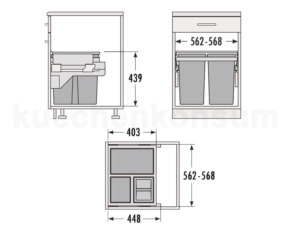 Hailo Einbaumülleimer Hailo Abfallsammler 3610631 CS Slide Euro-Cargo S 2x 13 + 30 Liter, Hailo Abfallsammler 3610631 CS Slide Euro-Cargo S 2x 13 + 30 Liter – Bild 4 von 5