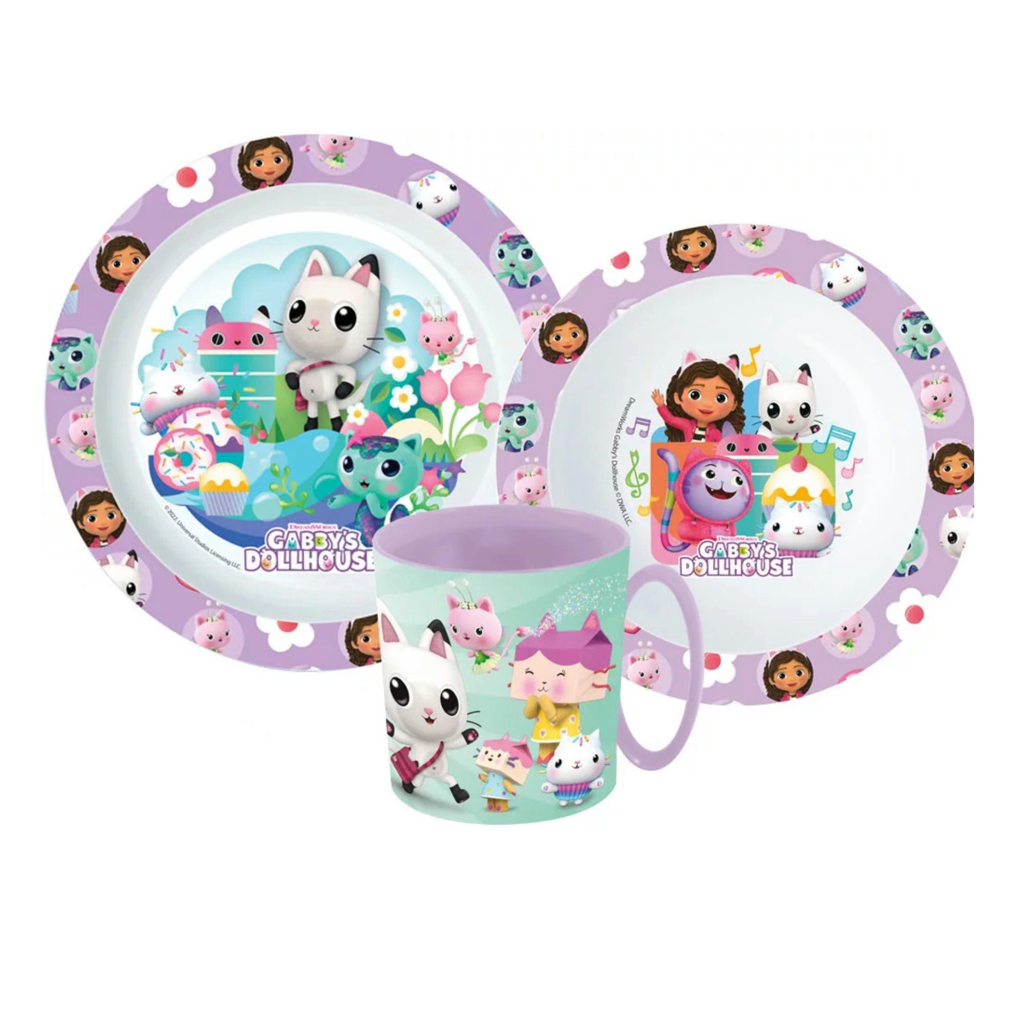 Kindergeschirr-Set Gabbys Dollhouse Mädchen Kinder Geschirr-Set 3 tlg