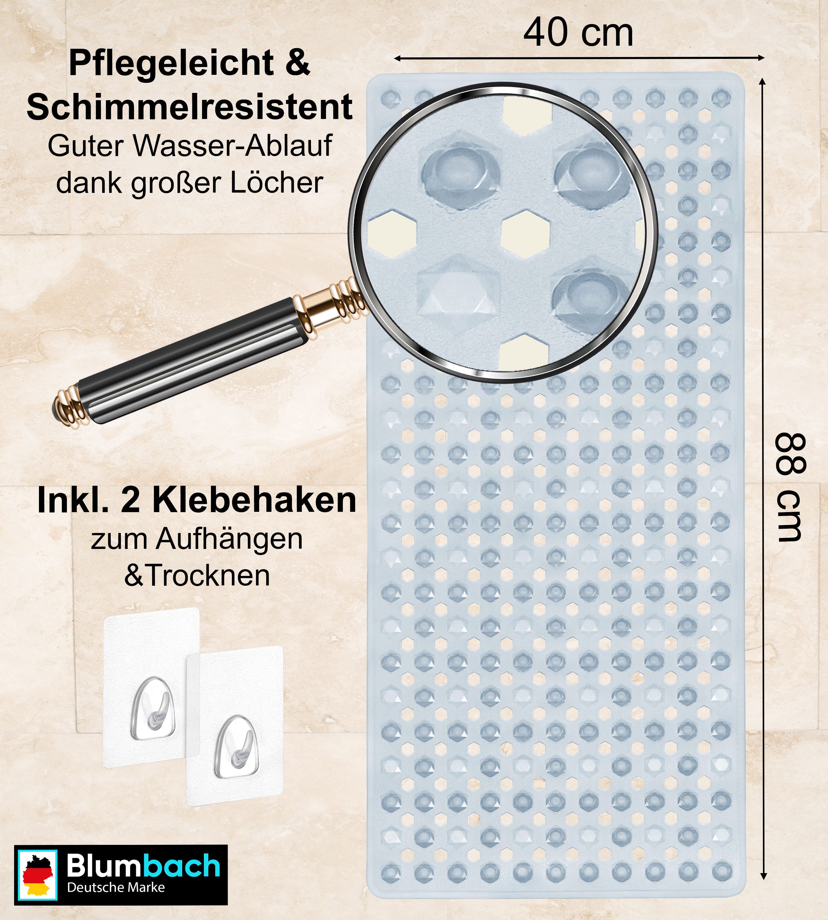 Blumbach Wanneneinlage Badewannenmatte rutschfest, Packung, inklusive 2 Klebehaken, rutschhemmend, mit Saugnäpfen, pflegeleicht