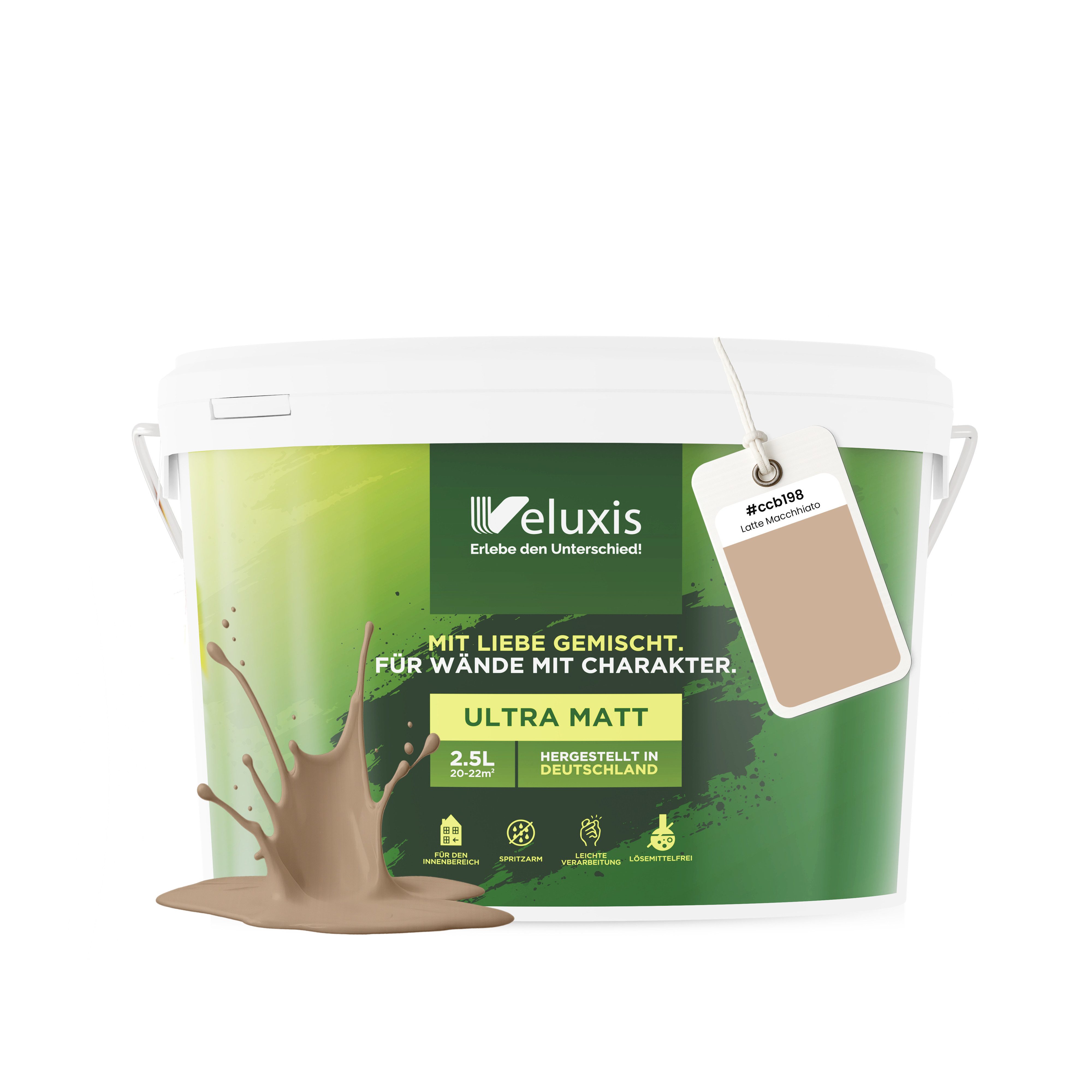 Veluxis Wandfarbe Veluxis® Wandfarbe Universal, Deckkraft-Klasse 1, Streifenfrei, tropfarm & VOC-frei