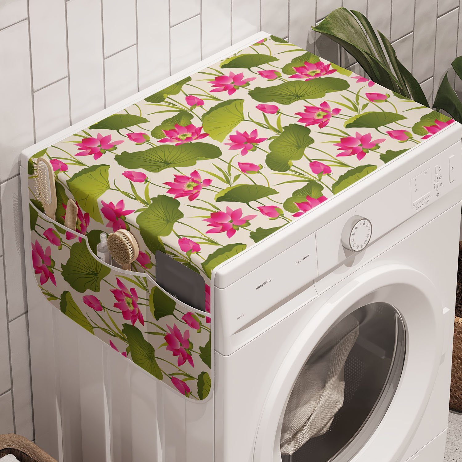 Abakuhaus Badorganizer Anti-Rutsch-Stoffabdeckung für Waschmaschine und Trockner, Blumen Heilige Lotus-Blumen-Kunst