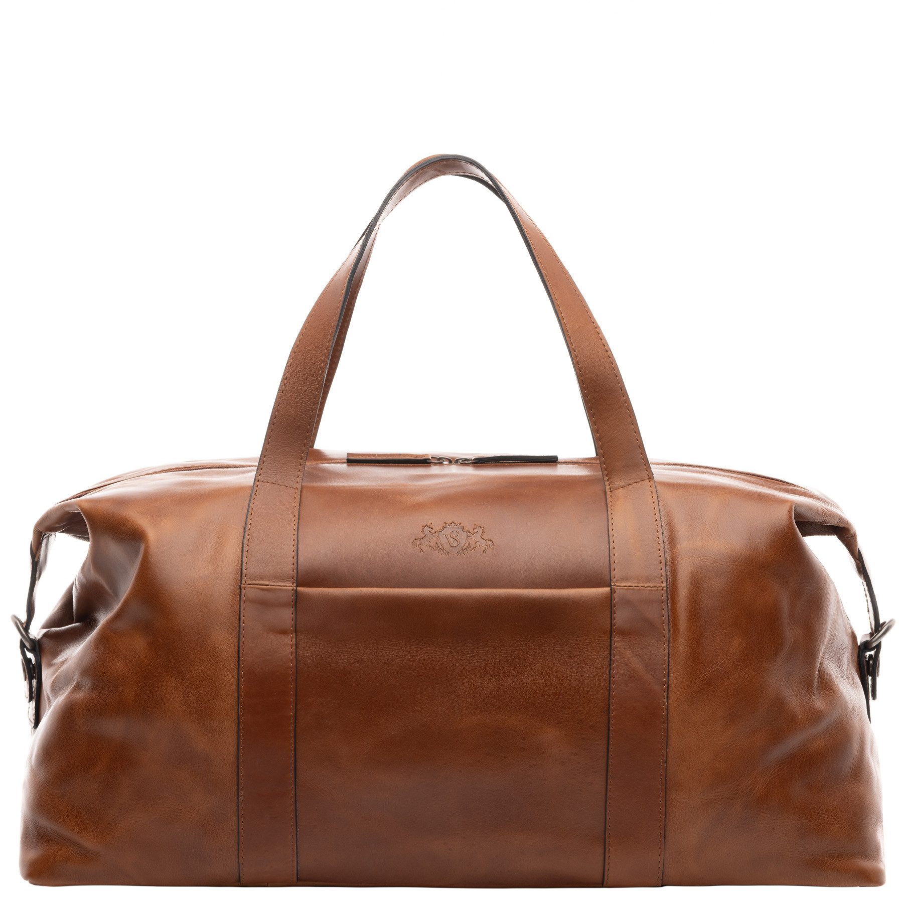 SID & VAIN Reisetasche echt Leder Weekender groß hell-braun AUBURN, Echtleder Reisegepäck für Damen & Herren, Sporttasche XL braun-cognac