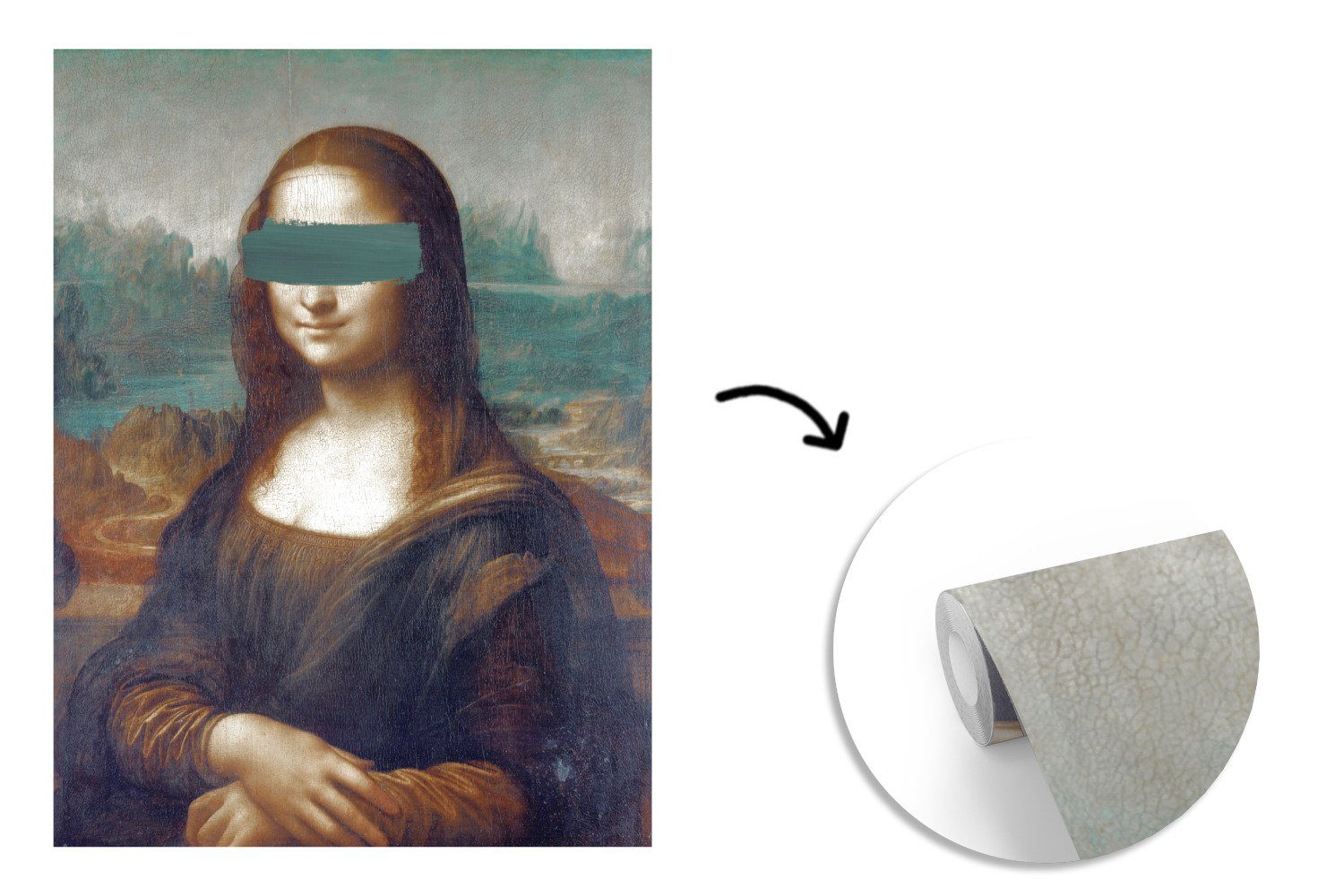 bedruckt, - Vinyl Gemälde, Wandtapete Wohnzimmer, Tapete Da Fototapete Mona - Lisa für Vinci Montagefertig St), (4 MuchoWow Matt,