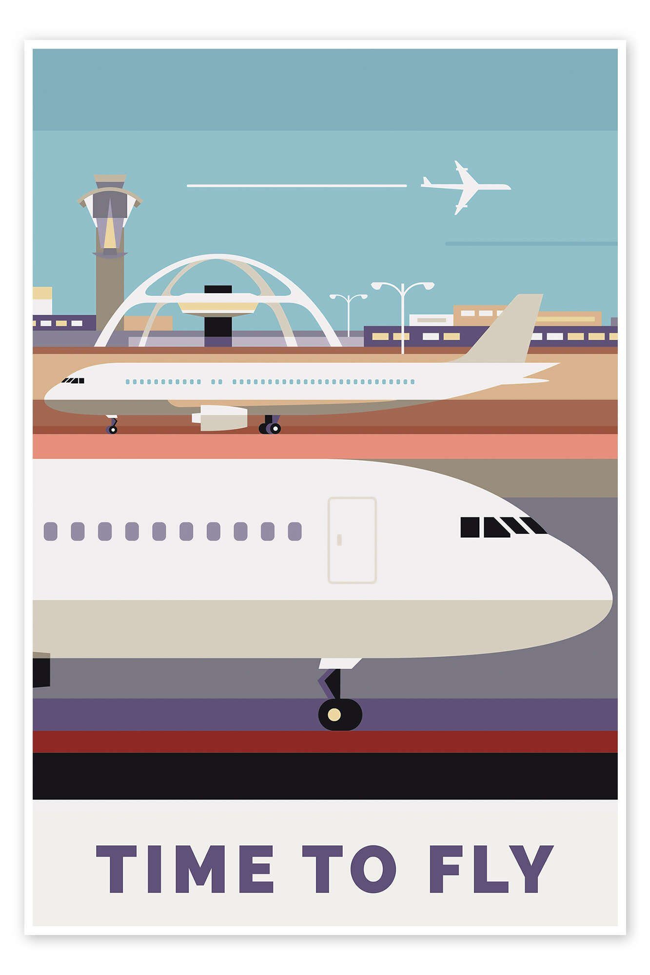 Posterlounge Wandbild Time To Fly, Retro Travel Design, erhältlich als Poster, Leinwandbild, Wandsticker oder Acrylglasbild
