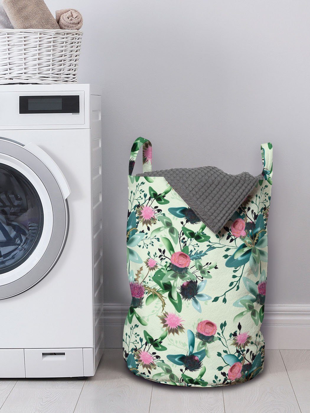 Wäschekorb für Wäschesäckchen Waschsalons, Griffen Abakuhaus Clovers Blumen Aquarell Stil Kordelzugverschluss in mit