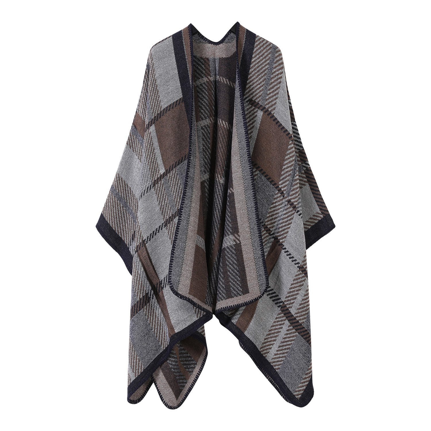 Refttenw Halstuch Damen Poncho Vintage Farbblocking Schal Elegant Winterschal, 160 x 135cm Vielseitiger Schal