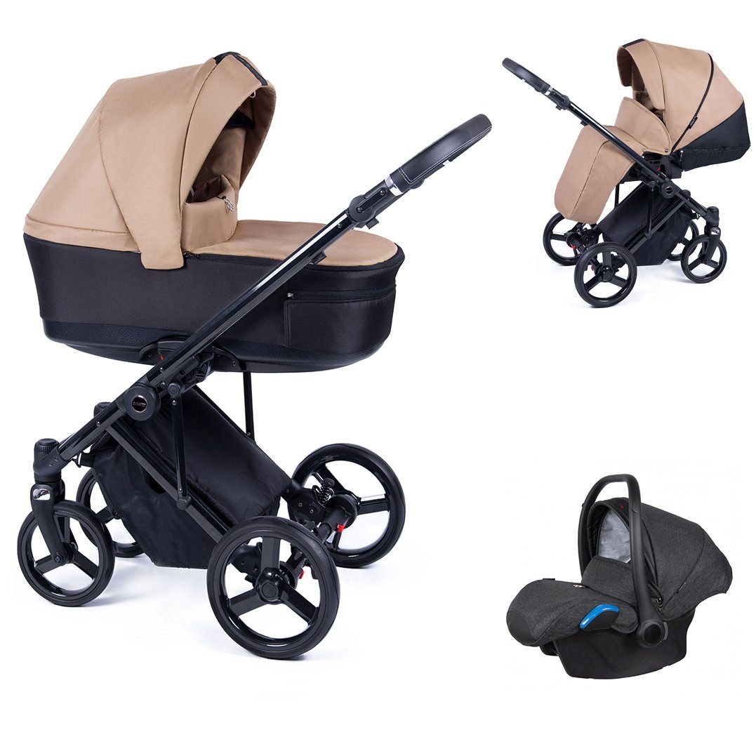 babies-on-wheels Kombi-Kinderwagen 3 in 1 Kinderwagen-Set Fado - 15 Teile - in 24 Designs Braun = Gestell schwarz