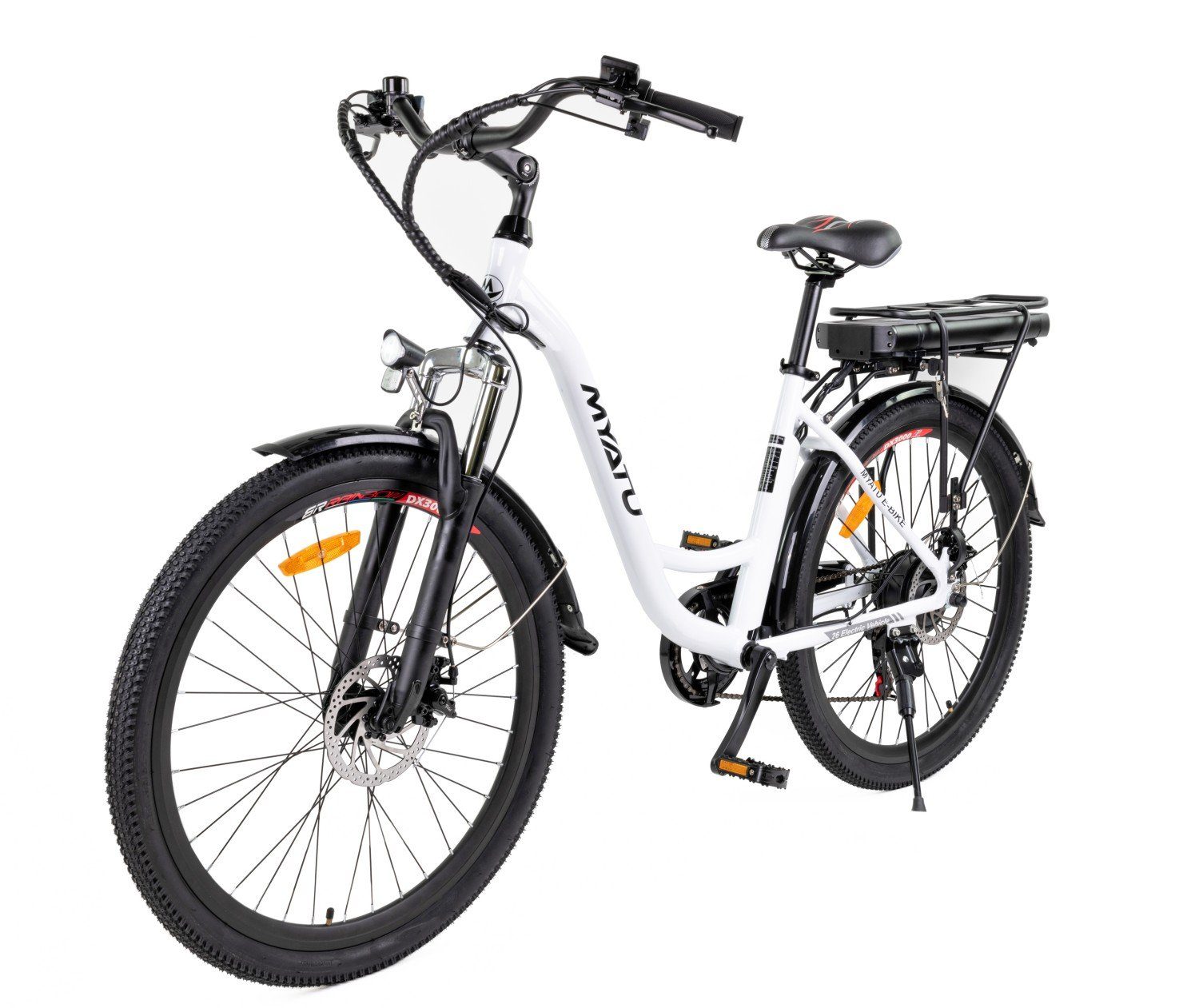 attraktiv Myatu E-Bike Frauen,Mit e-bike (Mit Getriebe Heckrahmen,Shimano e-bike), City 6 Heckmotor, weiß Kettenschaltung, Batterieladegerät, MYT-5685, für Gang