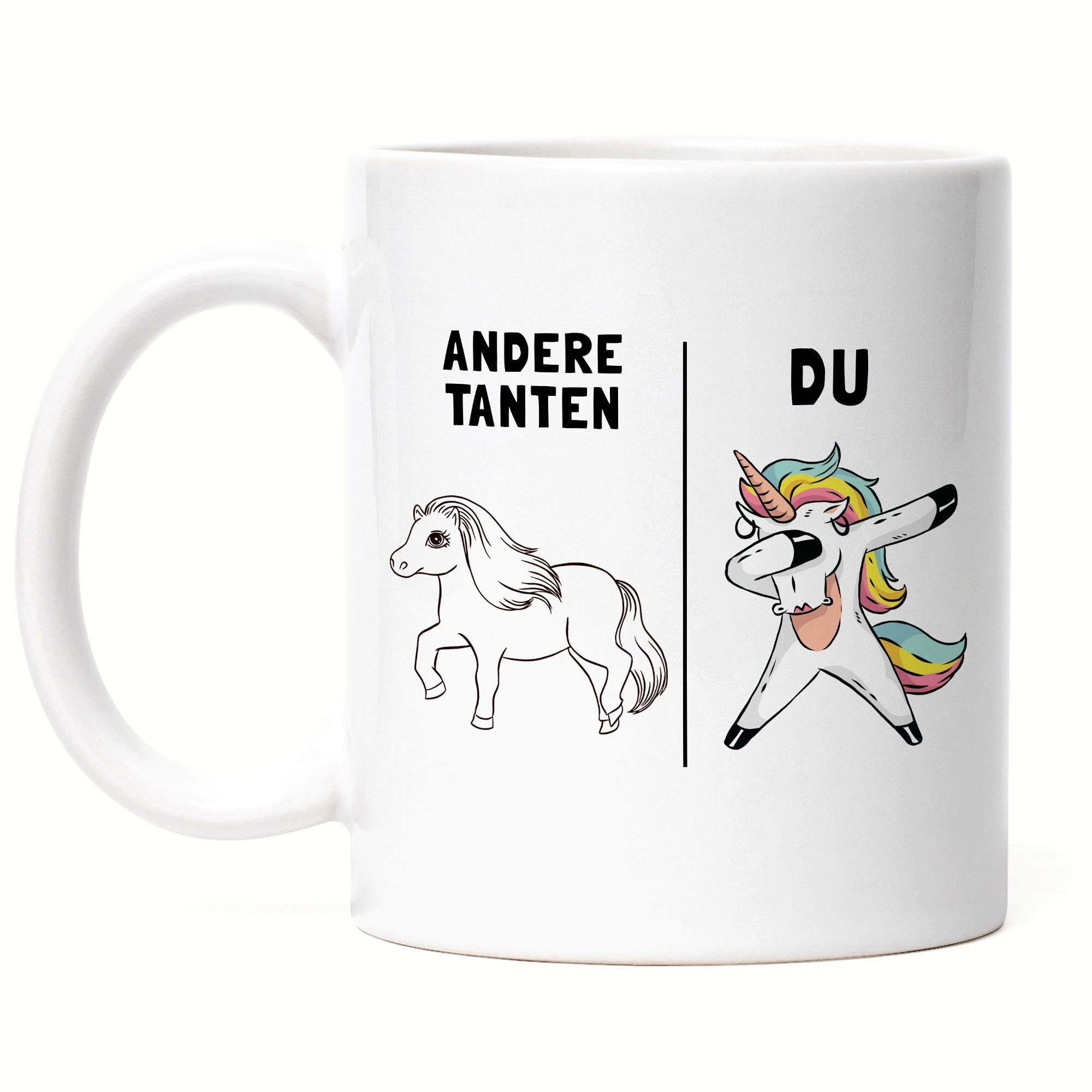 Hey!Print Tasse Andere Tanten Du Tasse beste Tante der Welt Geschenk Einhorn Lustig Geburtstag Tasse für Tante von Nichte & Neffe, Keramik Weiß