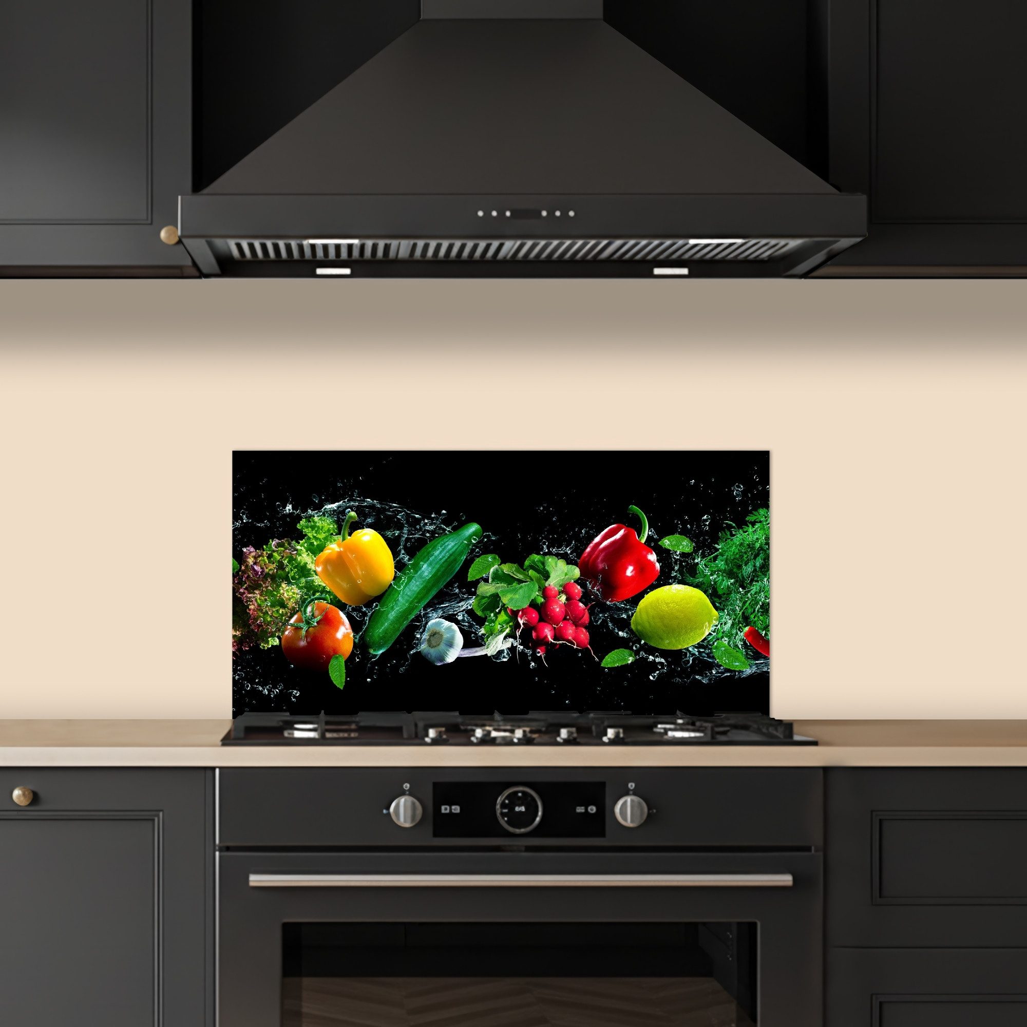 KitchenYeah Küchenrückwand selbstklebend (keine Folie) Gemüse - Splash - Schwarz, (1-tlg), Küchenrückwand, Spritzschutz, Kitchen, 60x30 cm – Bild 5 von 5